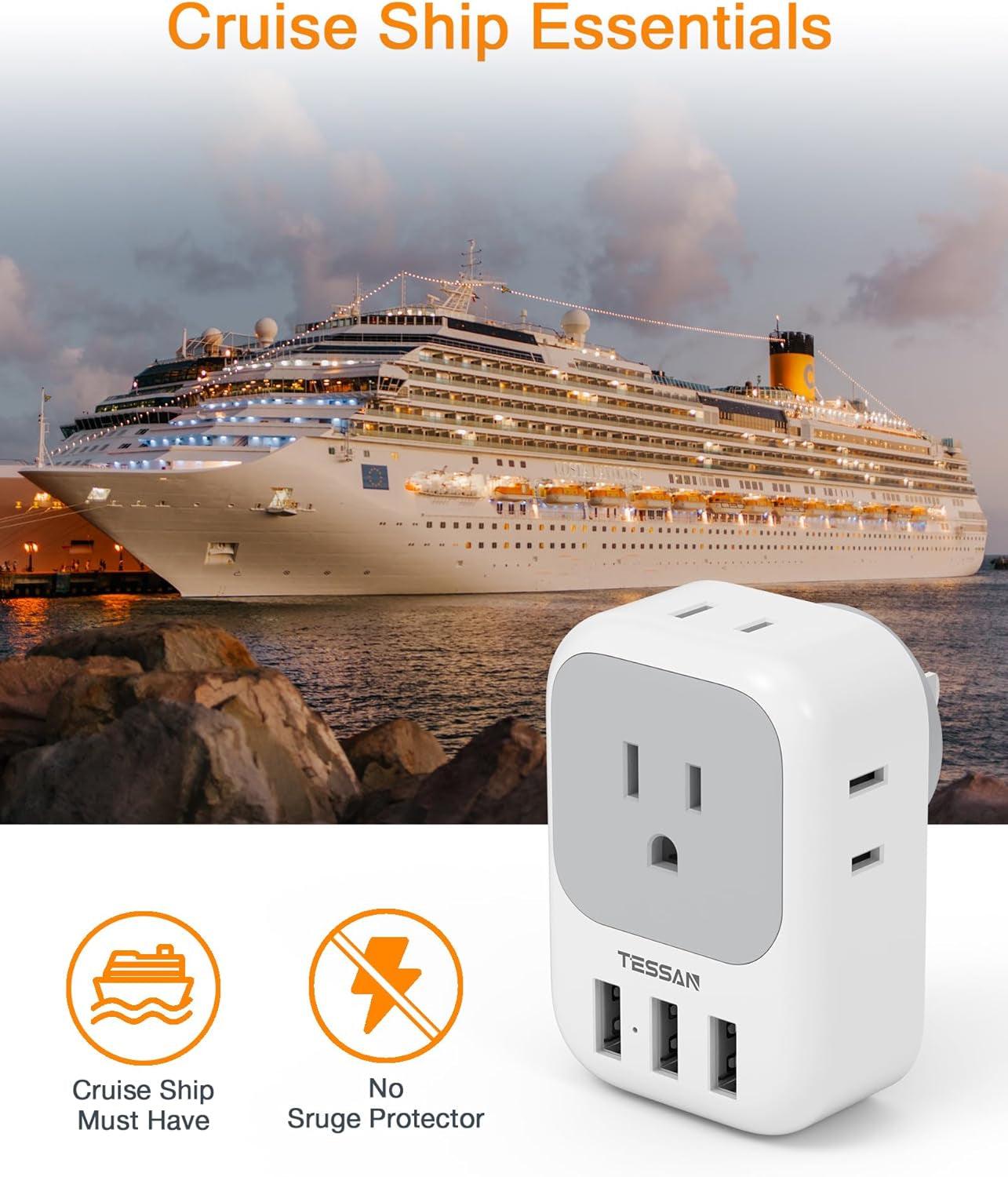 USB Charger Block, TESSAN USB Plug Adapter with Electrical 4 Box Splitter 3 USB Wall Charger Ports, Multi Plug Outlet Extender Charging for Cruise, Travel, Office, Dorm Essentials - Evallys.com # #