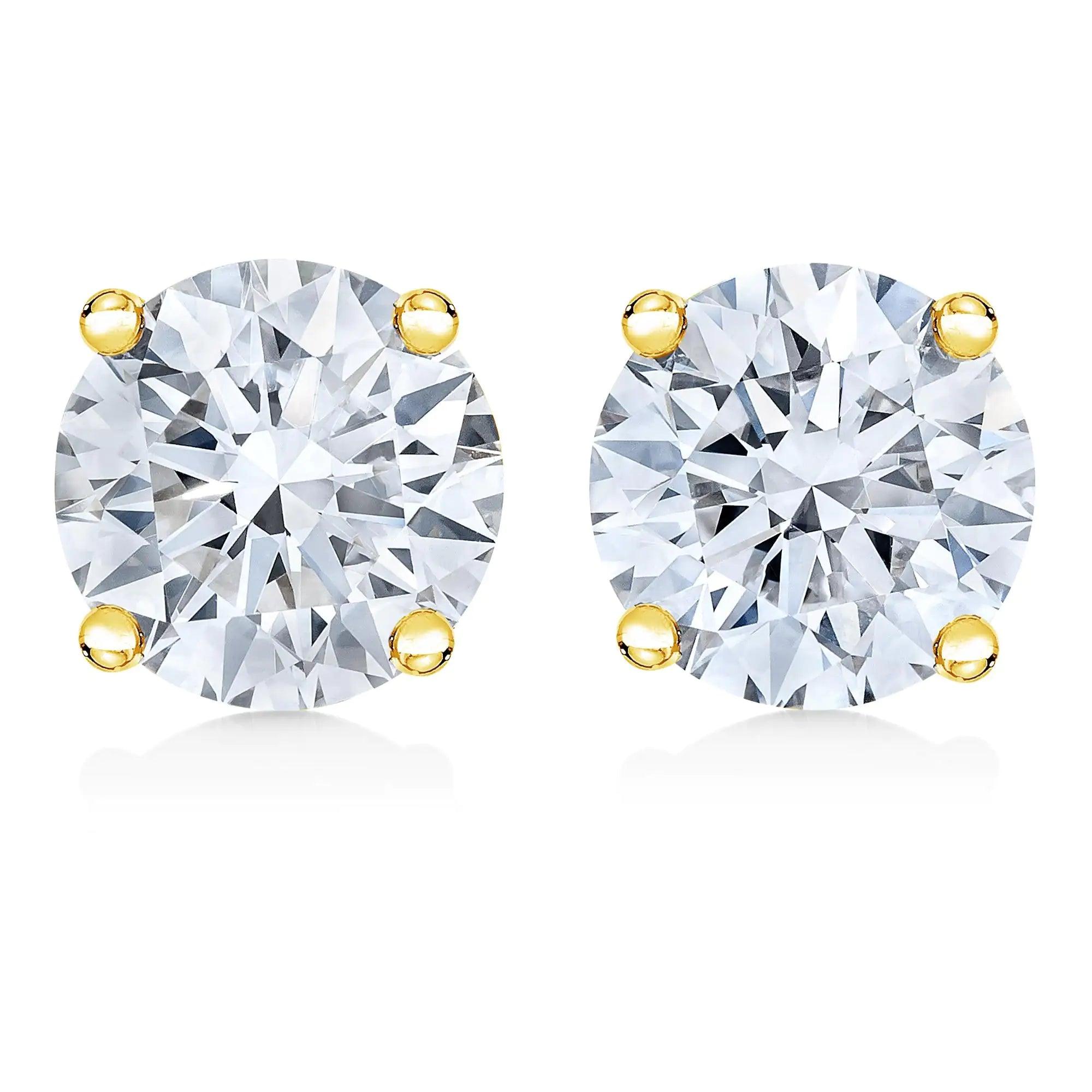 14K Gold 1/2 Cttw Round Brilliant Cut Lab Grown Diamond 4-Prong Classic Solitaire Stud Earrings - Evallys.com # #