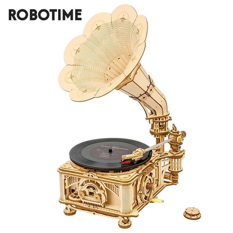 Robotime ROKR DIY Hand Crank Classic Gramophone Wooden Puzzle Model Building Kits Assembly Toy Gift For Children LKB01 - Evallys.com # #