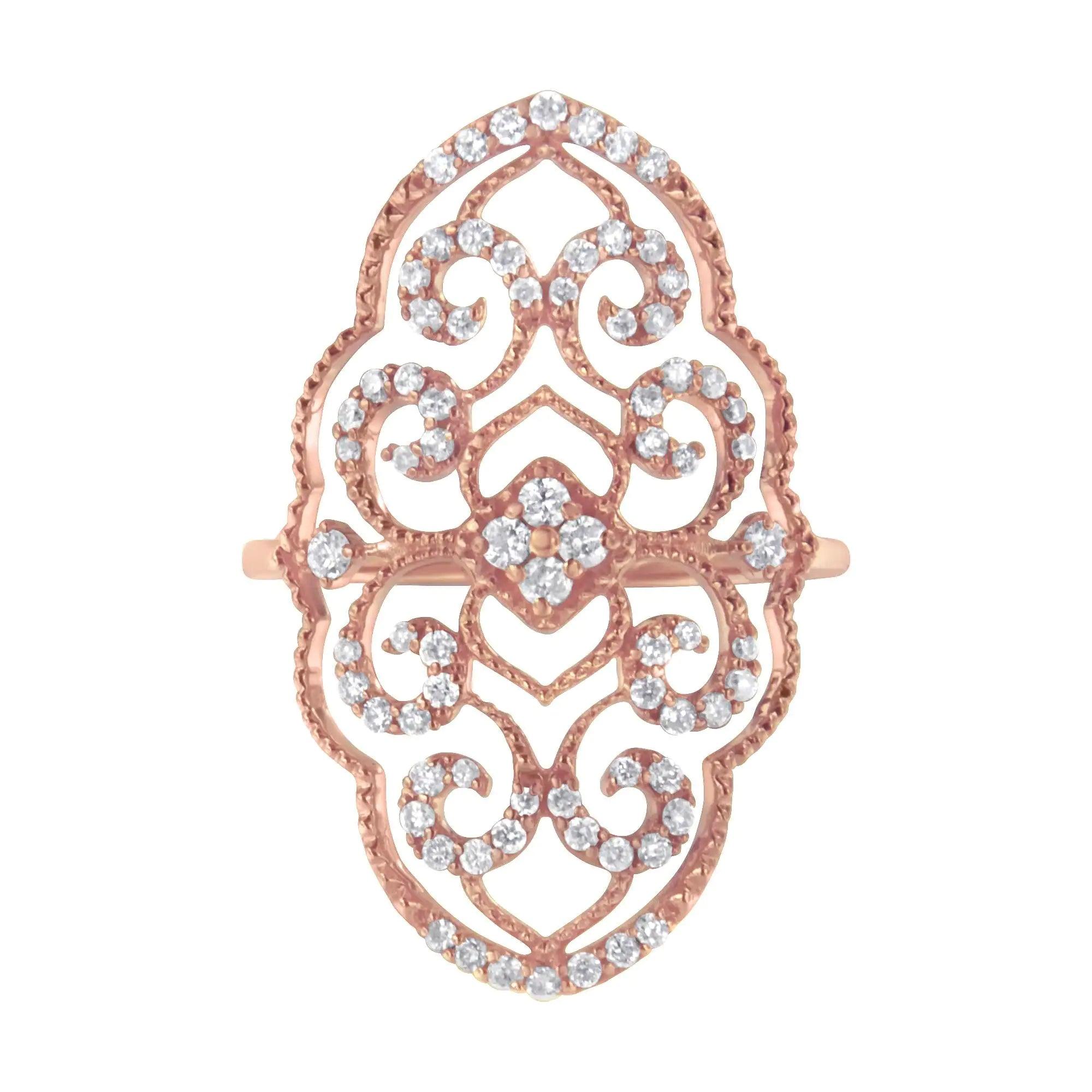 10KT Rose Gold Diamond Cocktail Ring (1/2 cttw, H-I Color, I1-I2 Clarity) - Evallys.com # #