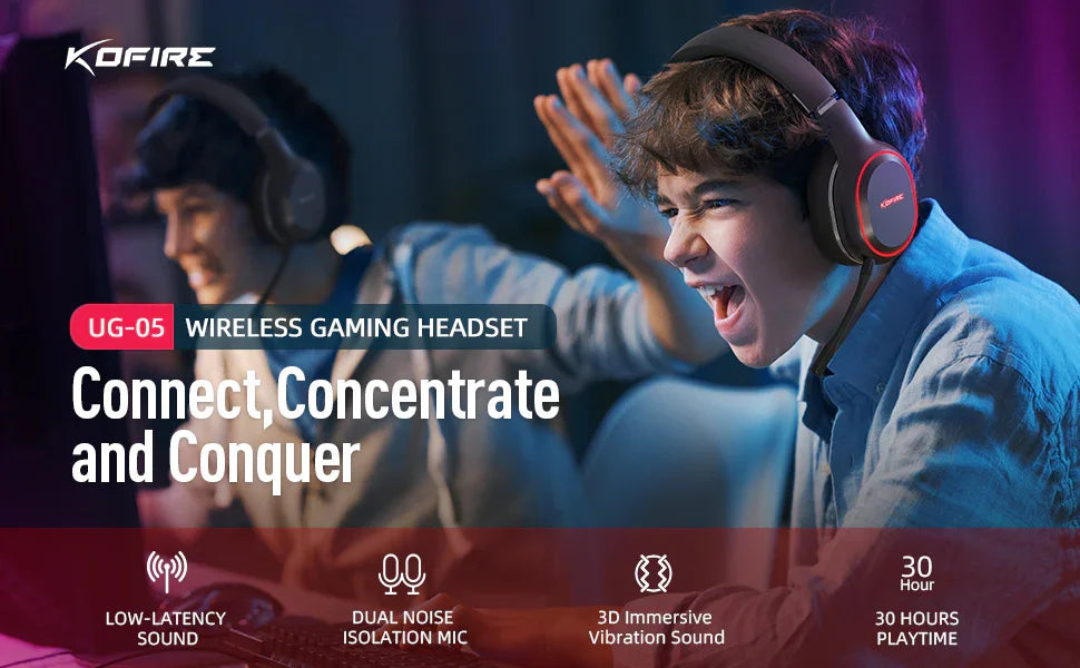 Kofire UG-05 Gaming Headphones 2.4G BT5.0 Wireless Headset With Mic RBG Light Vibration Bluetooth Earphone For PS4 PS5 PC Switch - Evallys.com