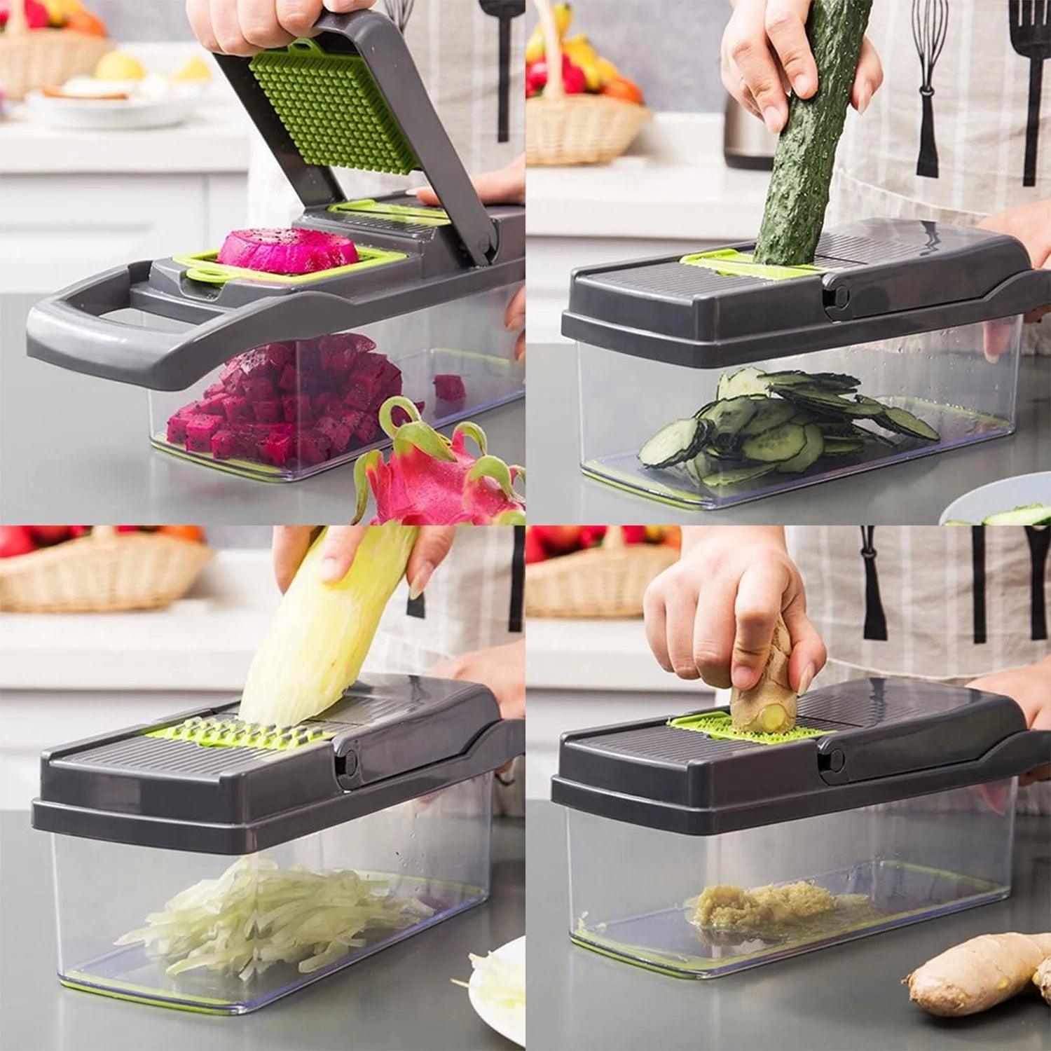 Donepart Vegetable Chopper 16 in 1 with Slicing Container 8 Blades Sink ABS and Stainless Steel Kitchen Accessories - Evallys.com # #