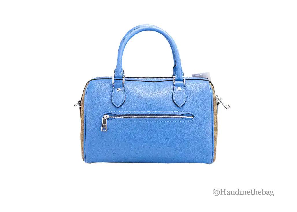 Coach Rowan Mixed Racer Blue Canvas Leather Colorblock Satchel - Evallys.com # #