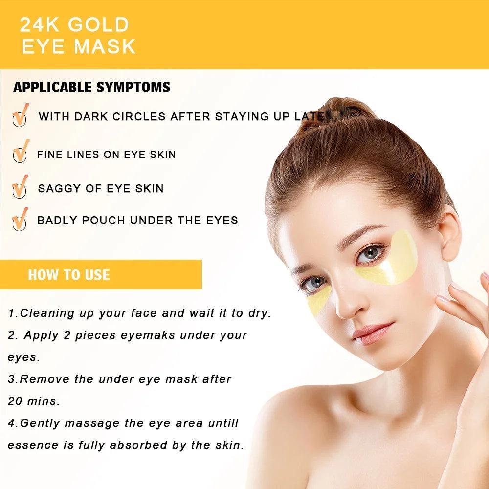 24K Gold Eye Mask Collagen Eye Mask Patches for Hydrating and Firming, Reduce Fine Line, Eye Bags, Wrinkles and Dark Circles-60Pcs - Evallys.com # #