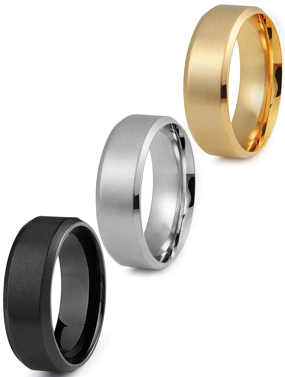 Jstyle Stainless Steel Rings for Men Wedding Ring Cool Simple Band 8MM Width 3 Pcs A Set 13 - Evallys.com # #