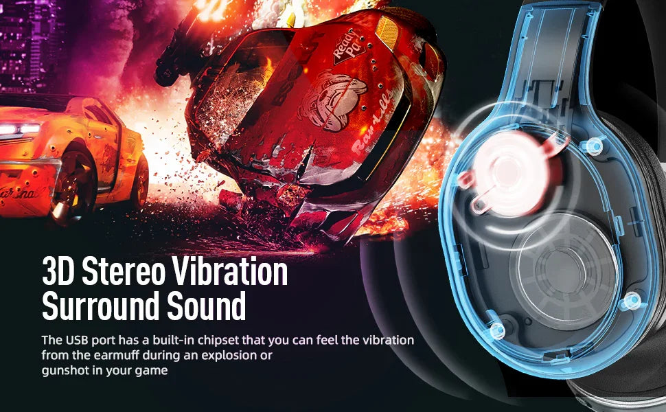 Kofire UG-05 Gaming Headphones 2.4G BT5.0 Wireless Headset With Mic RBG Light Vibration Bluetooth Earphone For PS4 PS5 PC Switch - Evallys.com