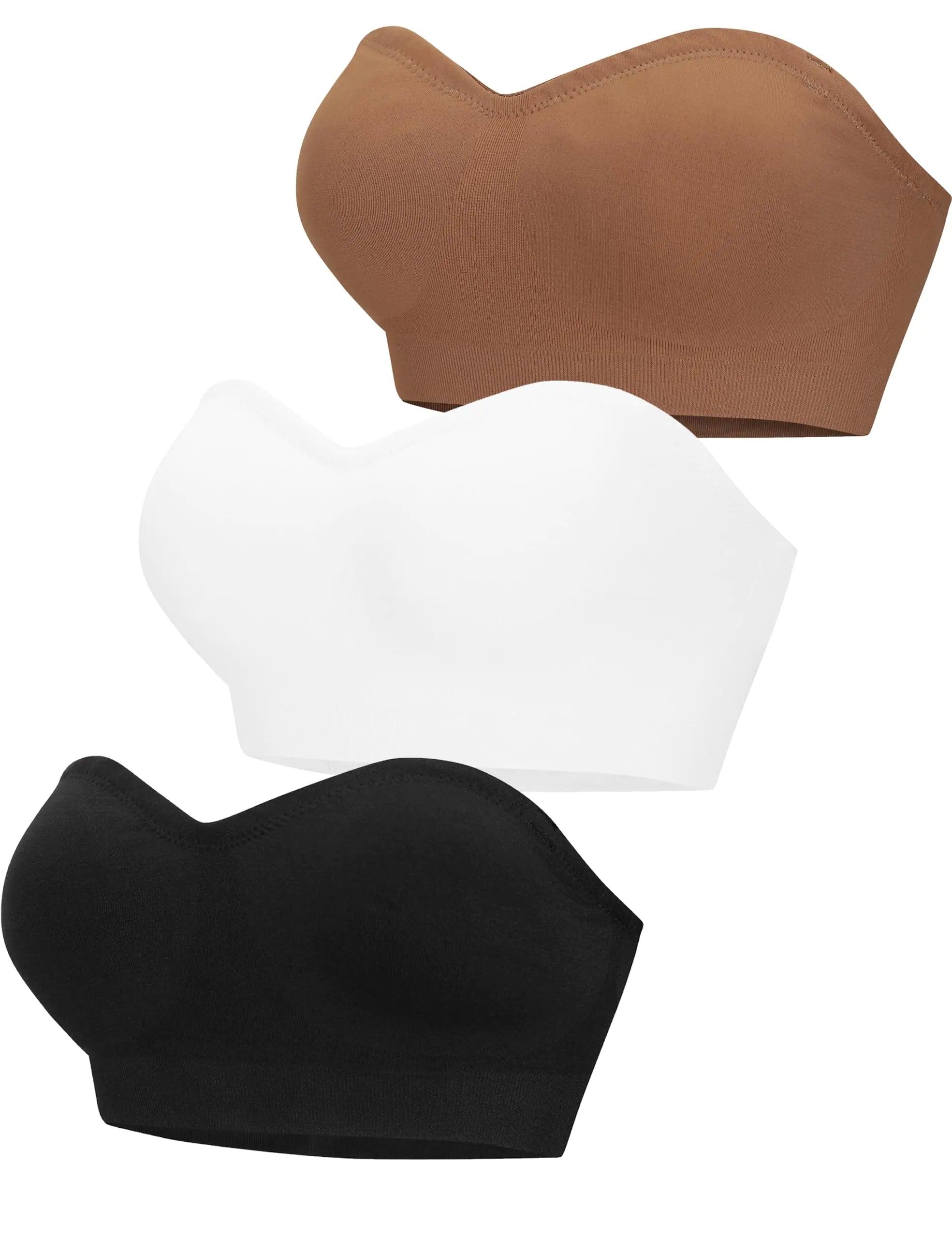 Lusait Strapless Bra for Women Non-Slip Silicone Padded Bandeau Bra Wireless Tube Top Bra X-Large Black+white+brown - Evallys.com # #
