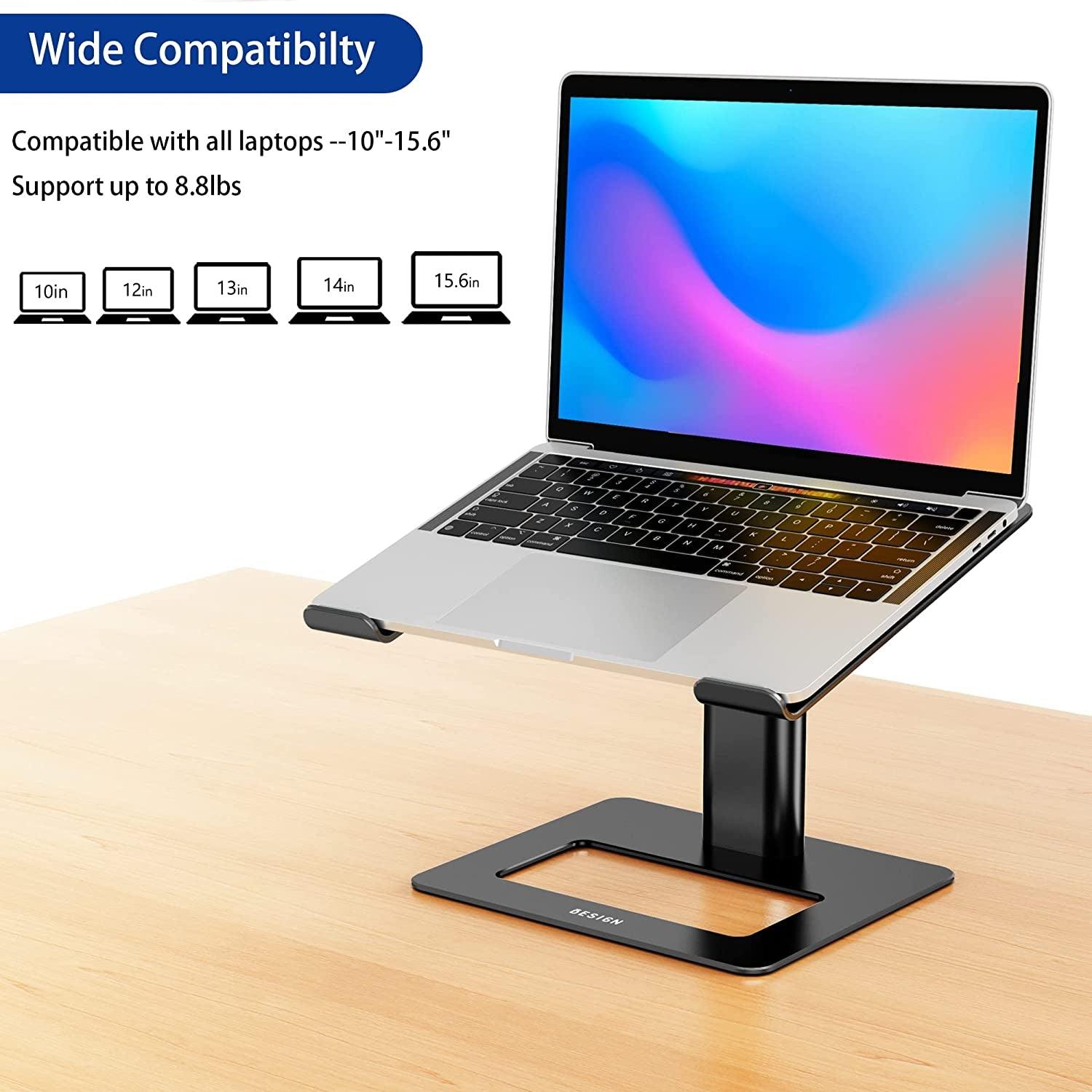 BESIGN Aluminum Laptop Stand, Ergonomic Adjustable Notebook Stand, Riser Holder Computer Stand Compatible with Air, Pro, Dell, HP, Lenovo More 10-15.6" Laptops (Black) - Evallys.com # #