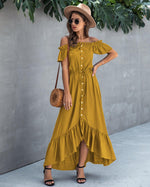 Irregular ruffled female dress with one-line collar tether - Evallys.com # #