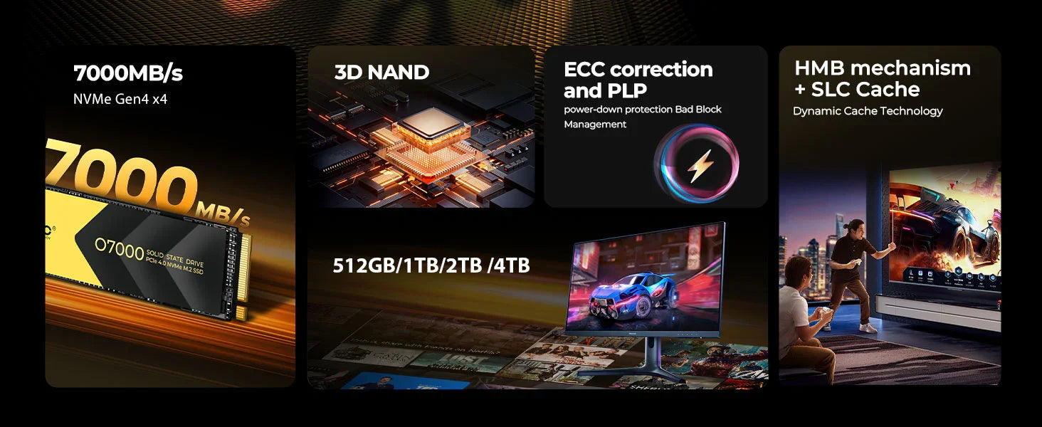ORICO PCIe4.0 M.2 NVMe SSD PS5 Gaming 7400MB/S Internal Solid State Drive M Key 2280 SSD for Content Creators 1TB/2TB/4TB O7000 - Evallys.com