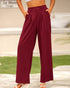 BTFBM Women High Waist Casual Wide Leg Long Palazzo Pants Button Down Loose Business Work Office Trousers with Pockets Medium Solid Wine Red - Evallys.com # #