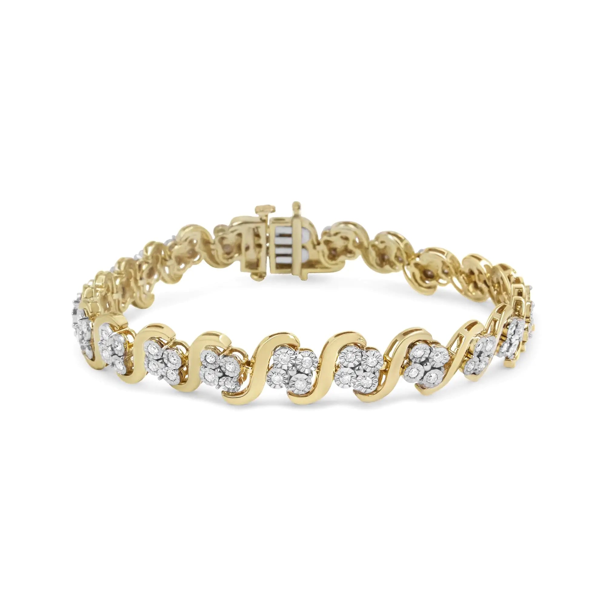 10K Yellow Gold Plated .925 Sterling Silver 1.0 Cttw Diamond "S" Link 7.25" Bracelet (J-K Color, I1-I2 Clarity) - Evallys.com # #