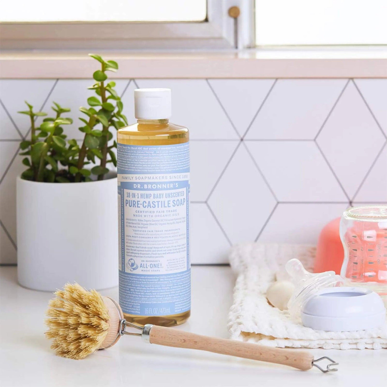 Dr. Bronner’s - Pure-Castile Liquid Soap (Baby Unscented, 16 Ounce) - Made with Organic Oils, 18-in-1 Uses: Face, Hair, Laundry & Dishes For Sensitive Skin & Babies, No Added Fragrance, Vegan, Non-GMO 16 Fl Oz (Pack of 1) - Evallys.com # #