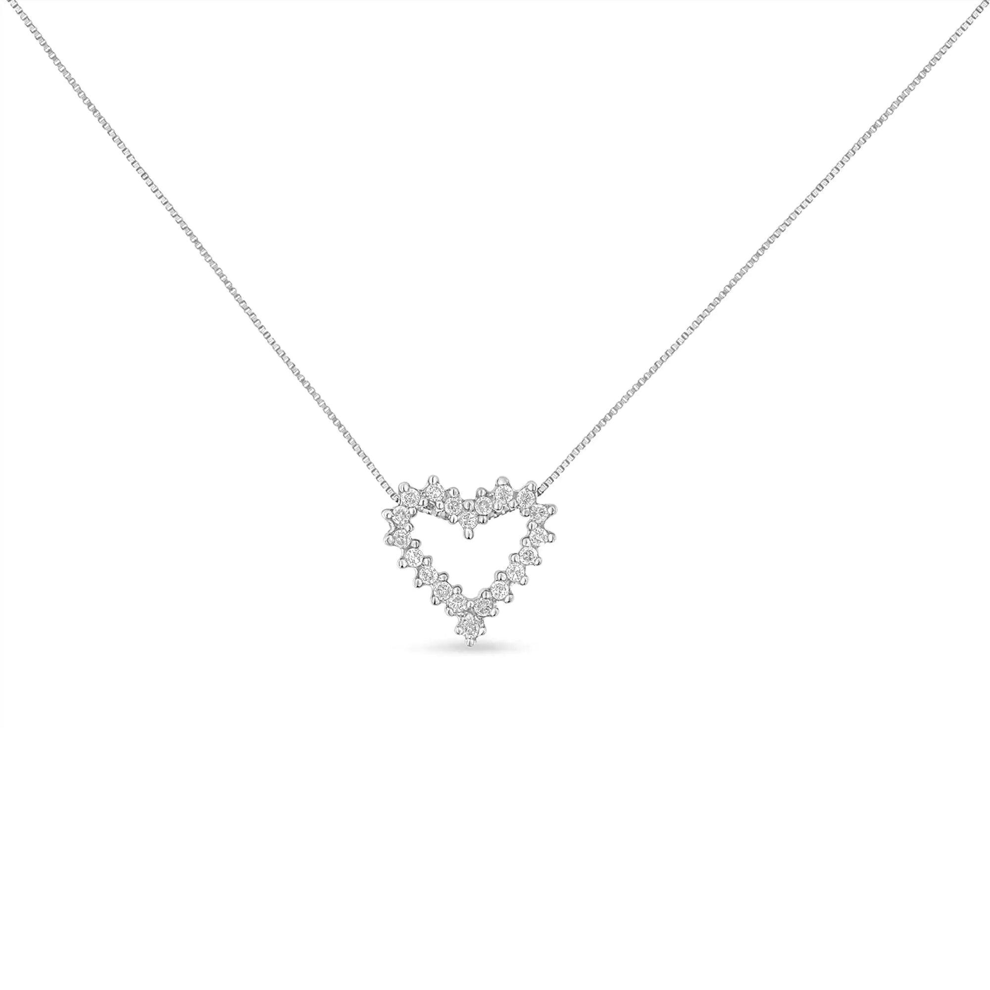 14K White Gold Round Cut Diamond Shimmering Love Heart Pendant Necklace (0.20 cttw, H-I Color, SI2-I1 Clarity) - Evallys.com # #