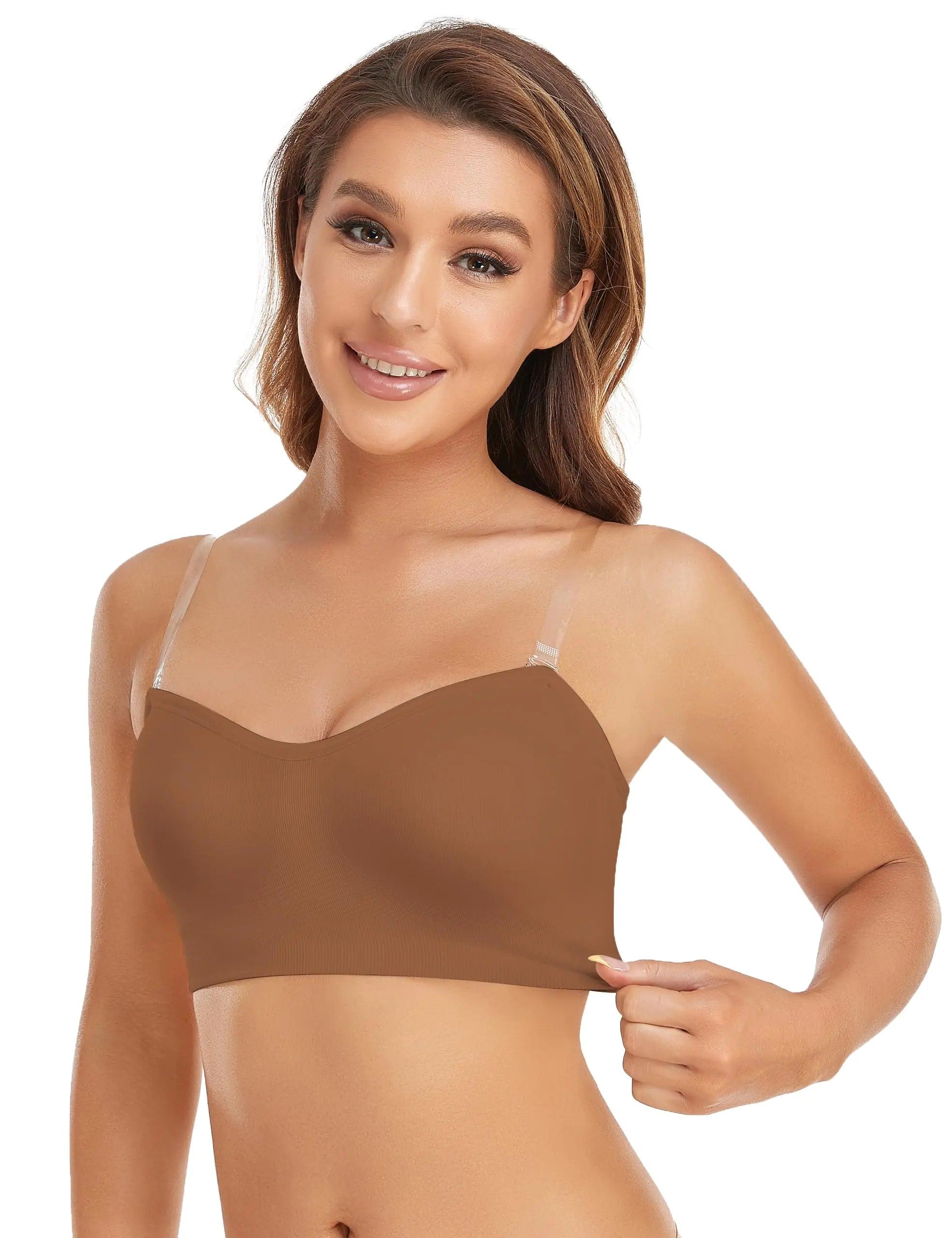 Lusait Strapless Bra for Women Non-Slip Silicone Padded Bandeau Bra Wireless Tube Top Bra X-Large Black+white+brown - Evallys.com # #