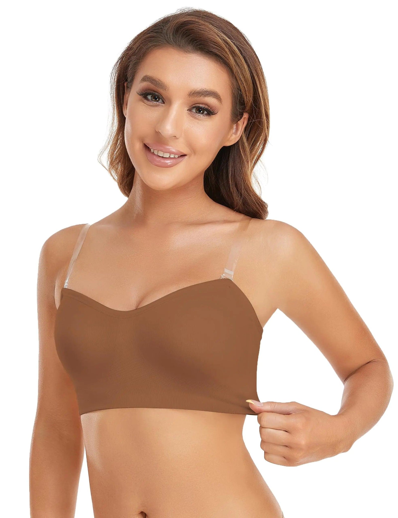 Lusait Strapless Bra for Women Non-Slip Silicone Padded Bandeau Bra Wireless Tube Top Bra X-Large Black+white+brown - Evallys.com # #