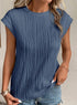 EVALESS Womens Short Sleeve Textured Tops Crewneck Knit Solid Loose Casual Basic T Shirts Tee Blouses E Blue X-Large - Evallys.com # #