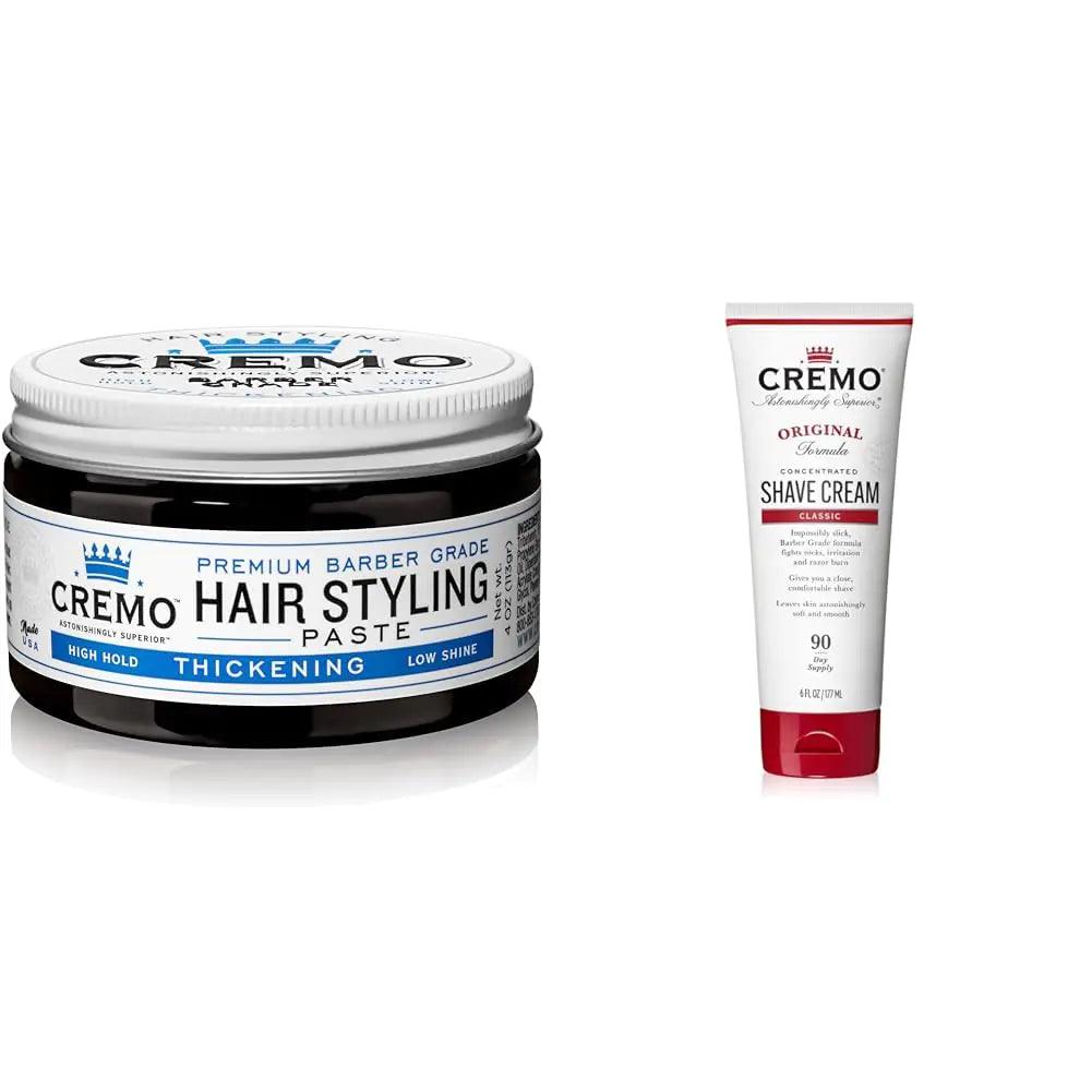 Cremo 4 Oz Thickening Paste & 6 Fl Oz Shave Cream Barber Grade Hair Styling & Shaving Bundle Thickening Paste + Original Shave Cream Hair Styling Agent - Evallys.com # #