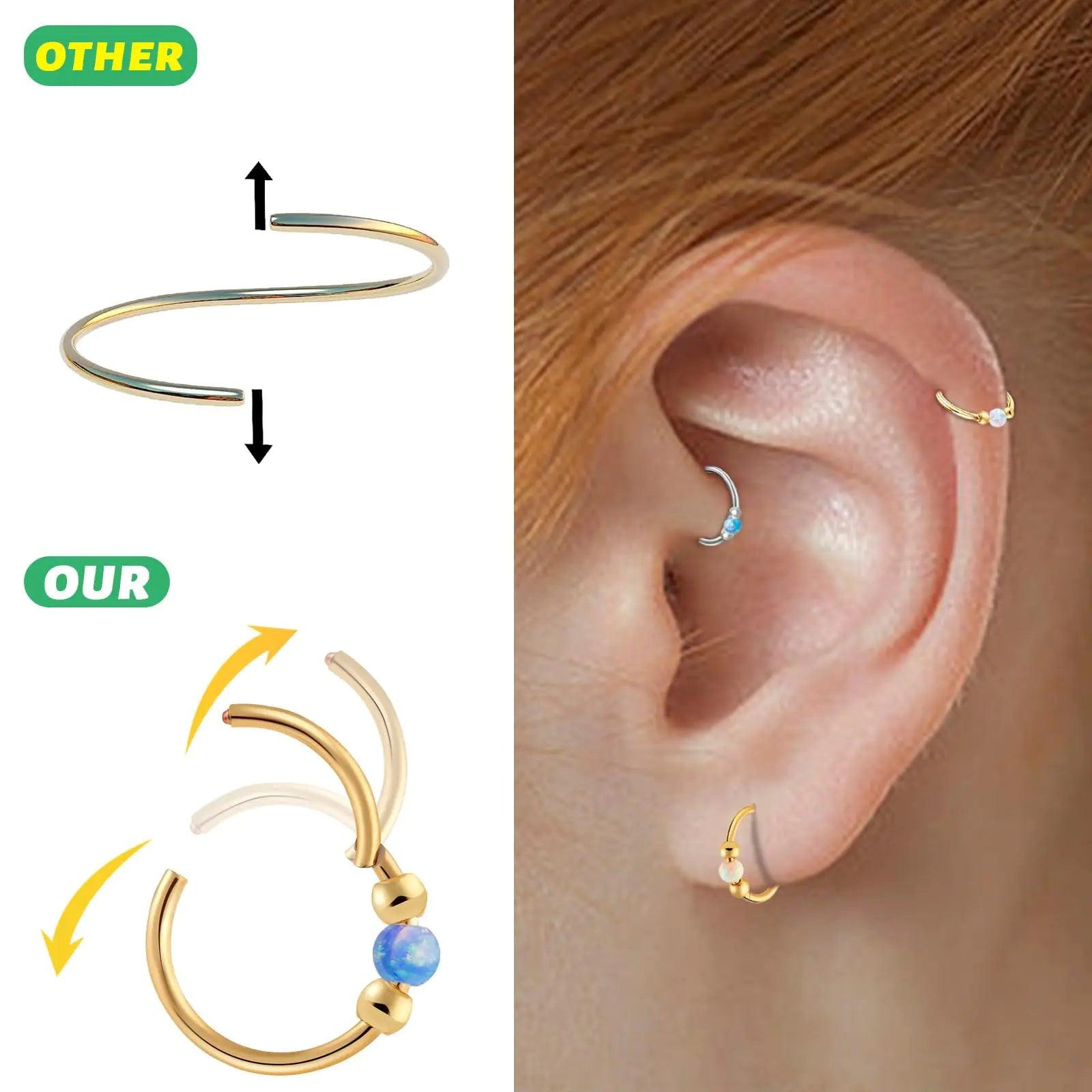 2PCS 18g Opal Nose Rings for Women Nose Hoops 8mm/10mm 316L Surgical Steel Nose Rings Piercing Jewelry Can Be Used as a Nose Ring, Septum Ring, and Cartilage Earring 2pcs-Gold-Blue opal 8mm10mm - Evallys.com # #