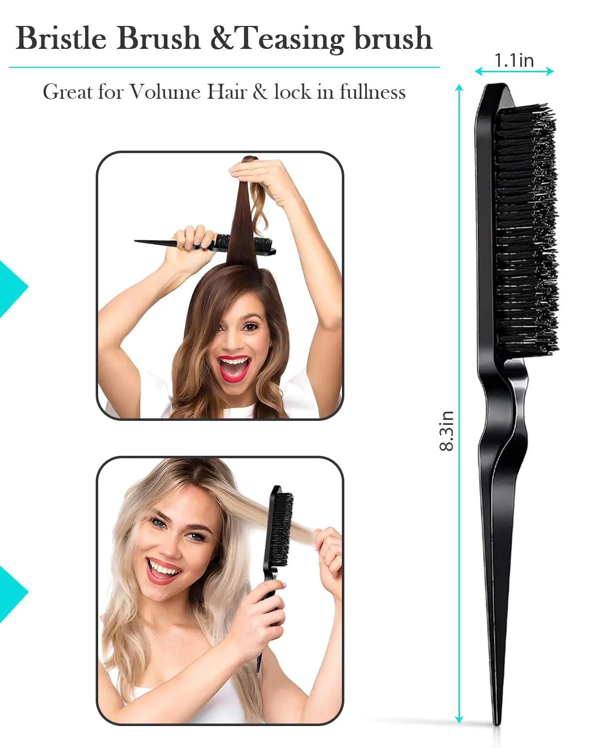 Hair Styling Brush Set - Slick Back Comb, Edge Control Brush, Rat Tail Comb for Smooth Styling, Frizz Taming, and Parting (3 Pieces) 3 Pieces (Black) - Evallys.com # #