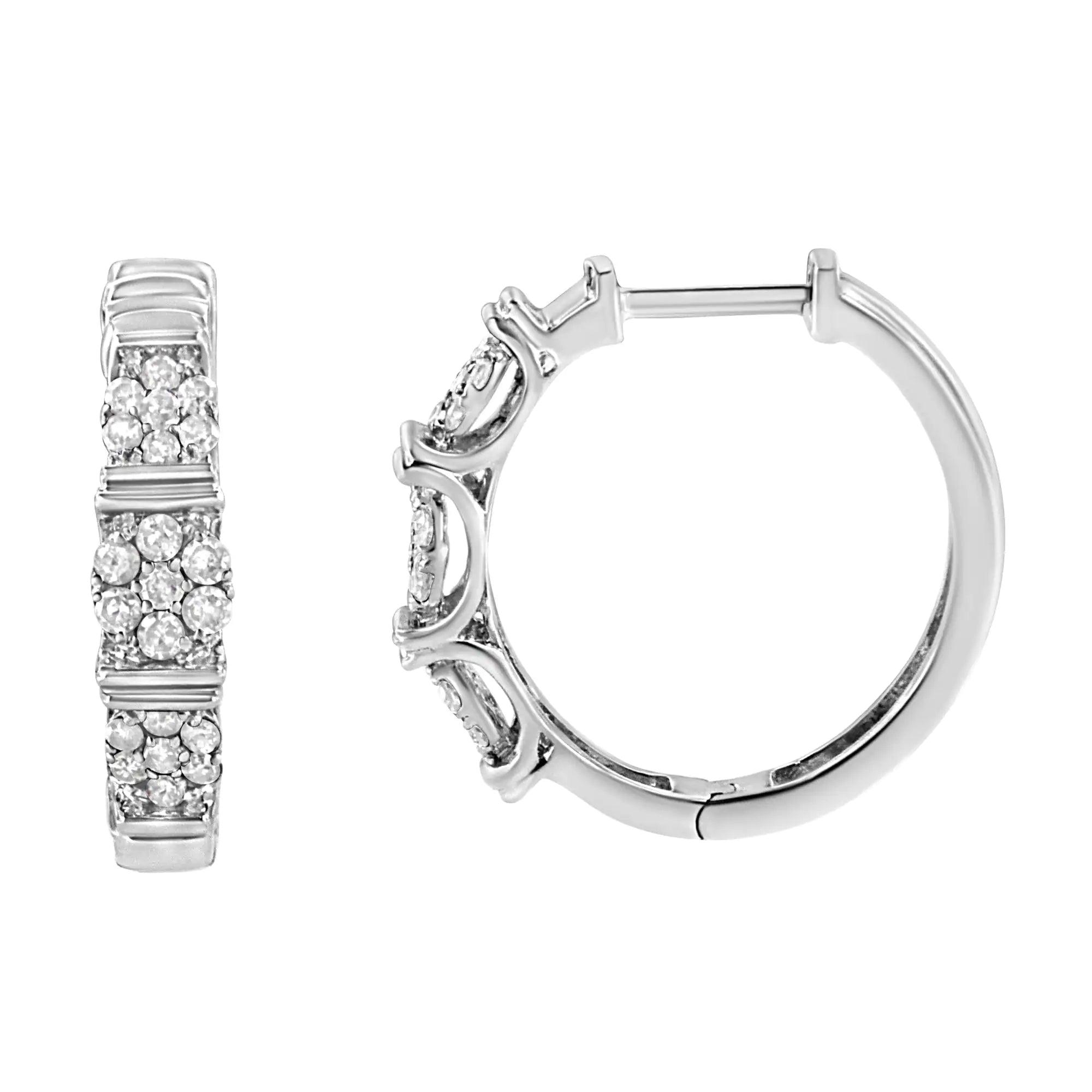 .925 Sterling Silver 1/2 Cttw Lab Grown Round Diamond Floral Cluster Hoop Earrings (F-G Color, SI1-SI2 Clarity) - Evallys.com # #