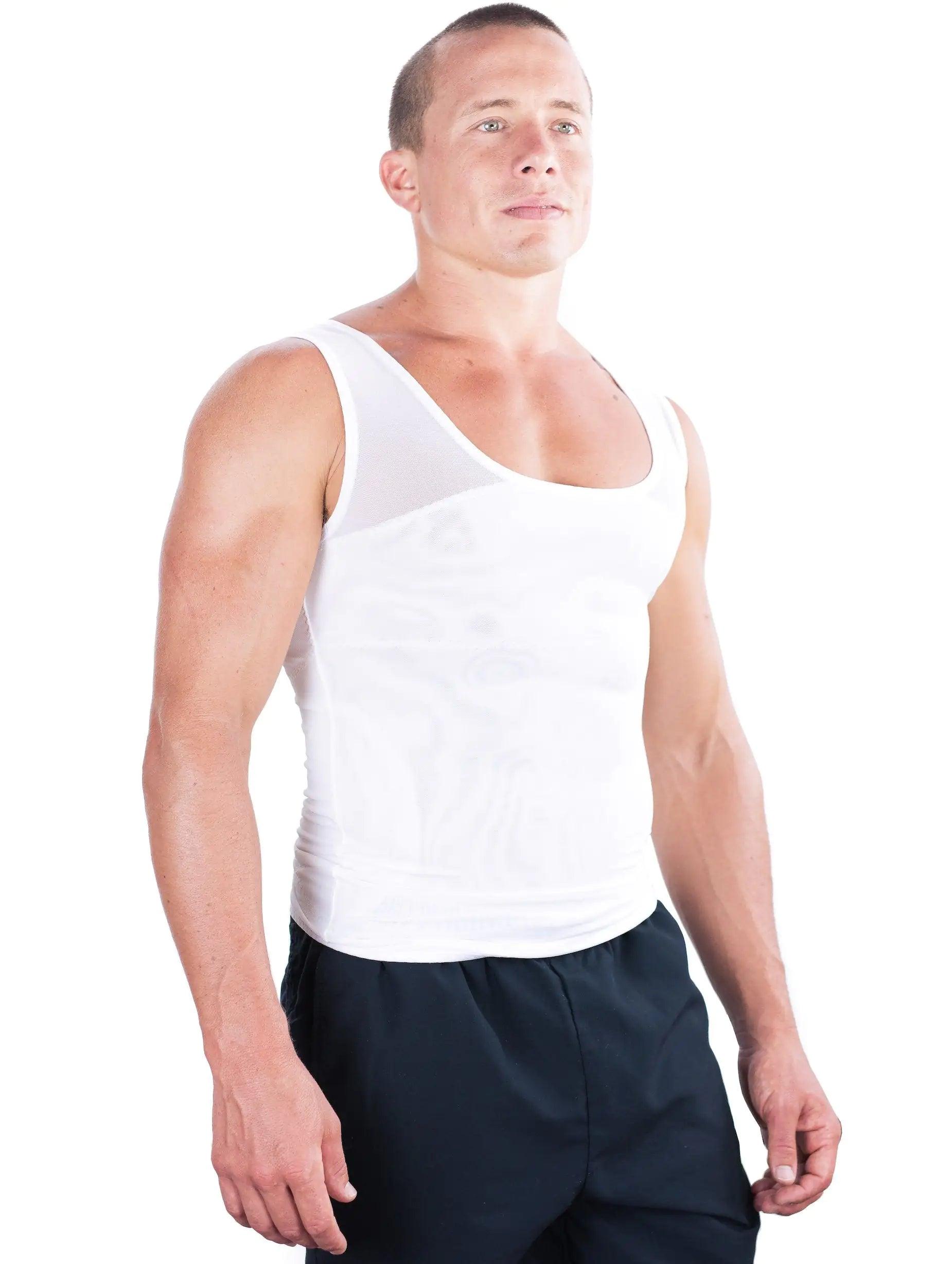 Esteem Apparel Original Men's Chest Compression Shirt to Hide Gynecomastia Moobs Shapewear Medium White - Evallys.com # #