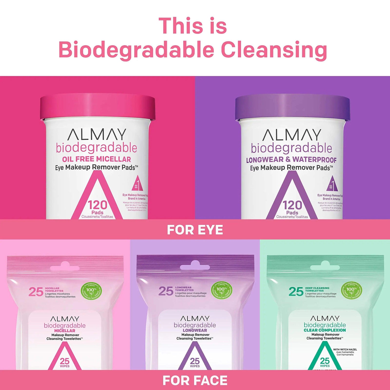 Almay Biodegradable Makeup Remover Pads, Micellar Gentle, Hypoallergenic, Fragrance-Free, Dermatologist & Ophthalmologist Tested, 120 count (Pack of 2) 120 Count (Pack of 2) - Evallys.com # #