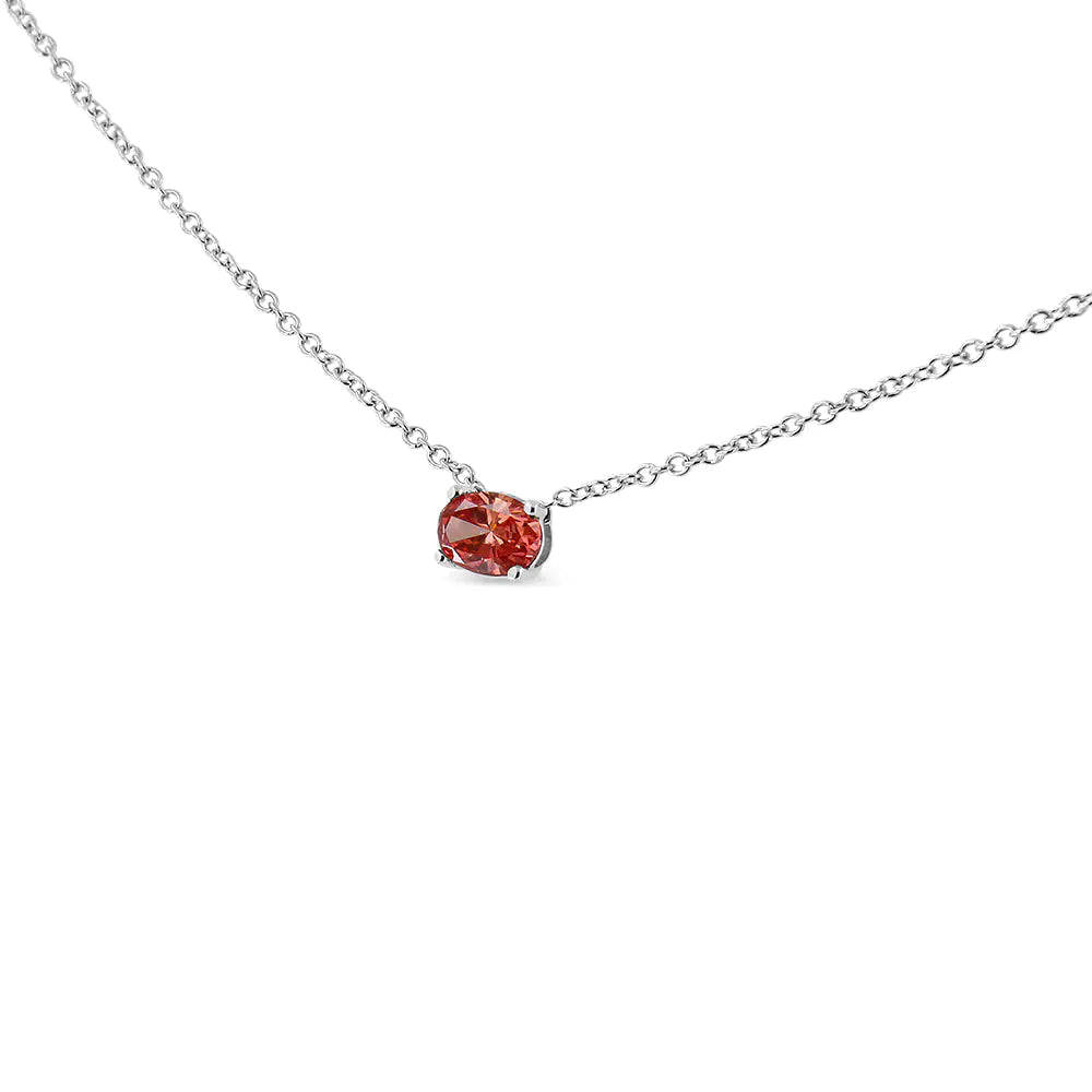 14K White Gold 3/8 Cttw Lab Grown Pink Oval Solitaire Diamond East West 18" Pendant Necklace (Pink Color, VS2-SI1 Clarity) - Evallys.com # #