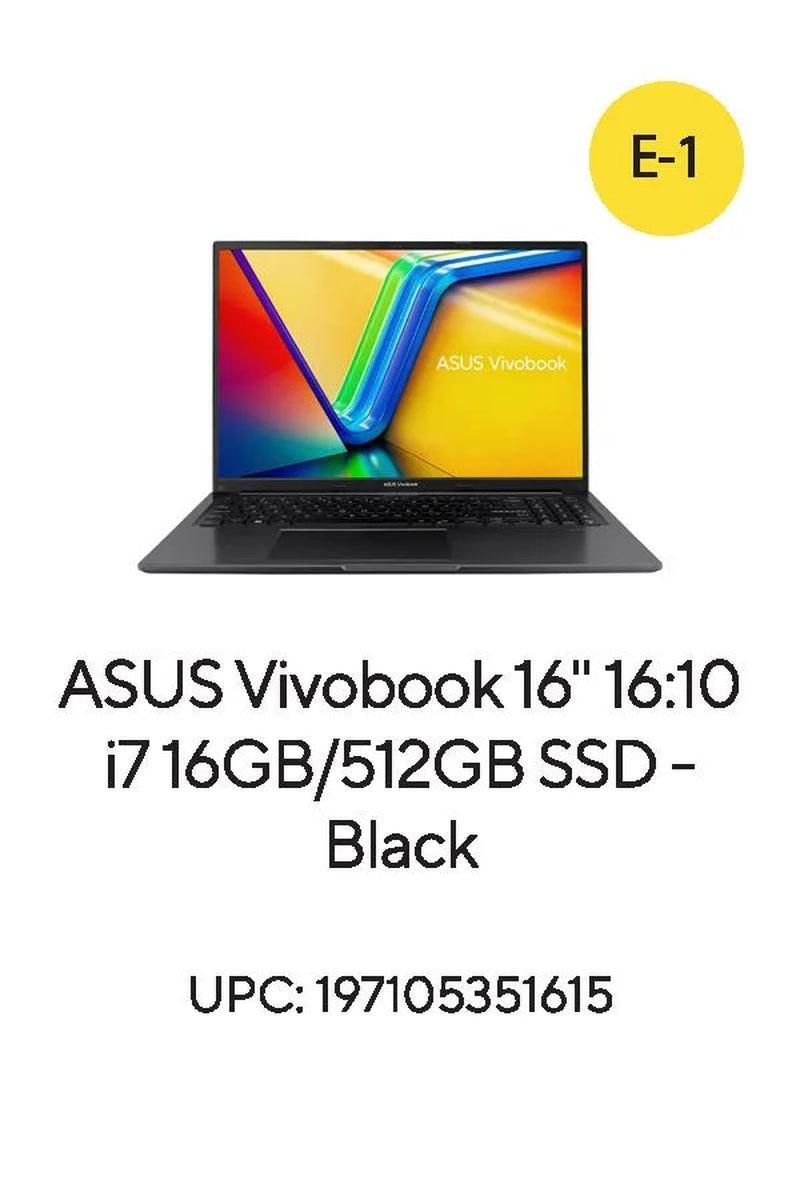 ASUS Vivobook 16” PC Laptop, Intel Core I7-1255U, 16GB, 512GB, Win 11 Home, Black, F1605ZA-WS74 - Evallys.com # #