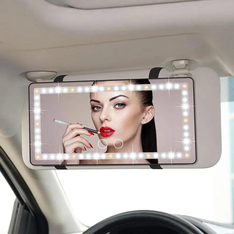 Car Sun Visor Vanity Mirror, Rechargeable Makeup Mirror with 3 Light Modes & 60 Leds - Dimmable Clip-On Rear View Sun-Shading Cosmetic Mirror, - Evallys.com # #