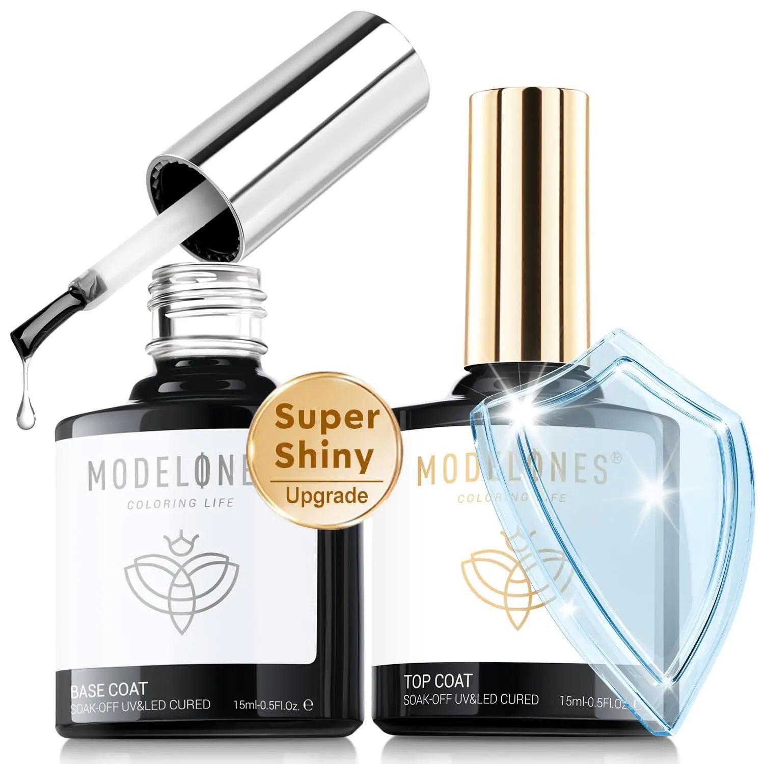 modelones Gel Top Coat, 15 ml 2024 Upgrade Super Shiny Gel Base and Top Coat Set, Soak Off Nail Lamp Acid Free No Wipe Clear Base Top Gel Nail Polish C-15ml Base and Top Coat - Evallys.com # #