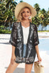 Women's Floral Print Puff Sleeve Kimono Cardigan Loose Cover Up Casual Blouse Tops Large Black - Evallys.com # #