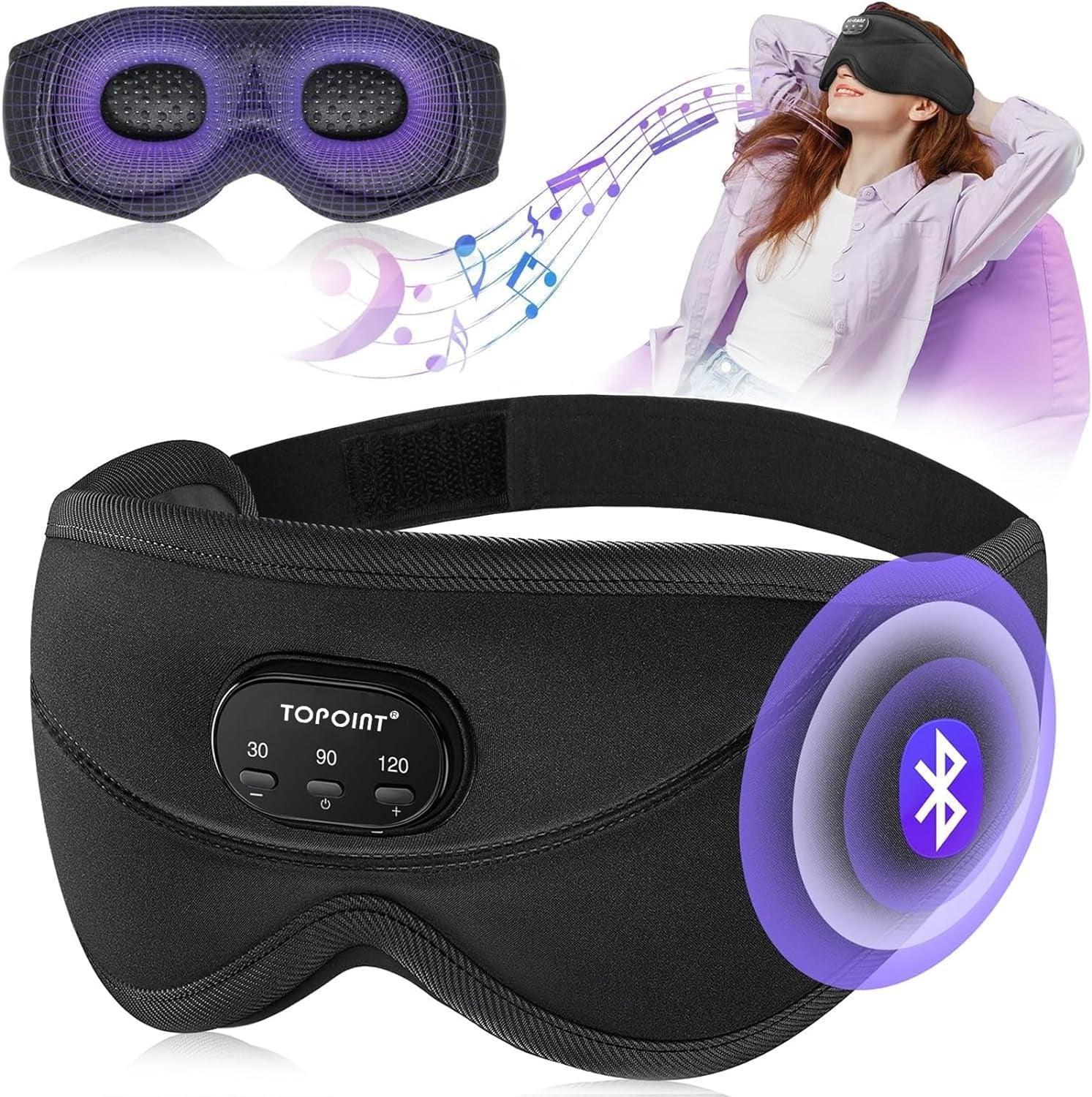 TOPOINT Sleep Mask Headphones with Wireless Bluetooth 5.3, Eye Mask White Noise Headphones for Sleeping Mask Light Blocking, Timer, 14 Hours for Women Men, Travel, Meditation, Nap - Evallys.com # #