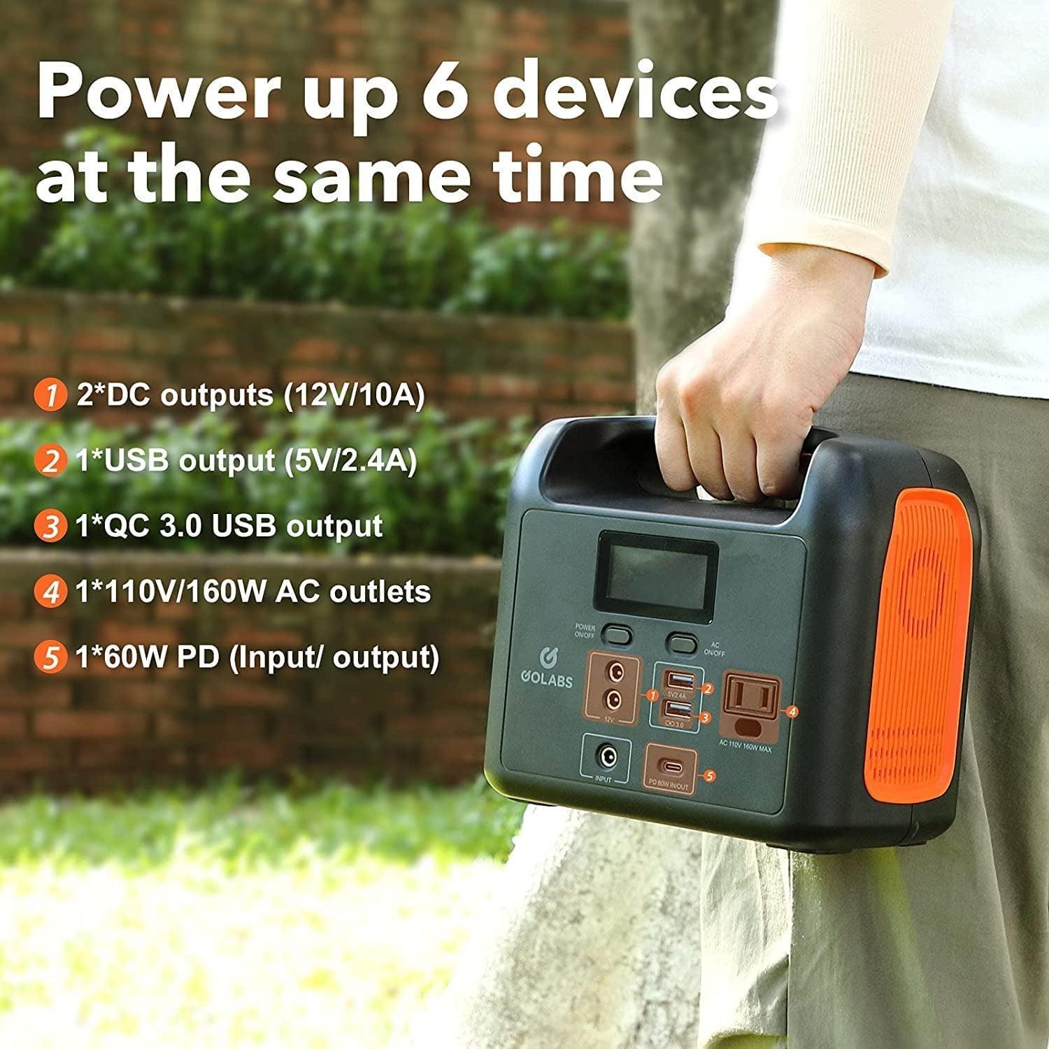 GOLABS R150 Portable Power Station, 204Wh Lifepo4 Battery with 160W AC, PD 60W, 12V DC, Type C QC3.0 Outles, Solar Generator Backup Power Supply for Outdoors Camping Fishing Emergency Home Orange - Evallys.com # #