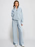 Women's 2 Piece Outfits Lounge Set 2024 Oversized Half Zip Sweatshirt Wide Leg Sweatpant Set Sweatsuit Tracksuit X-Small Light Blue - Evallys.com # #