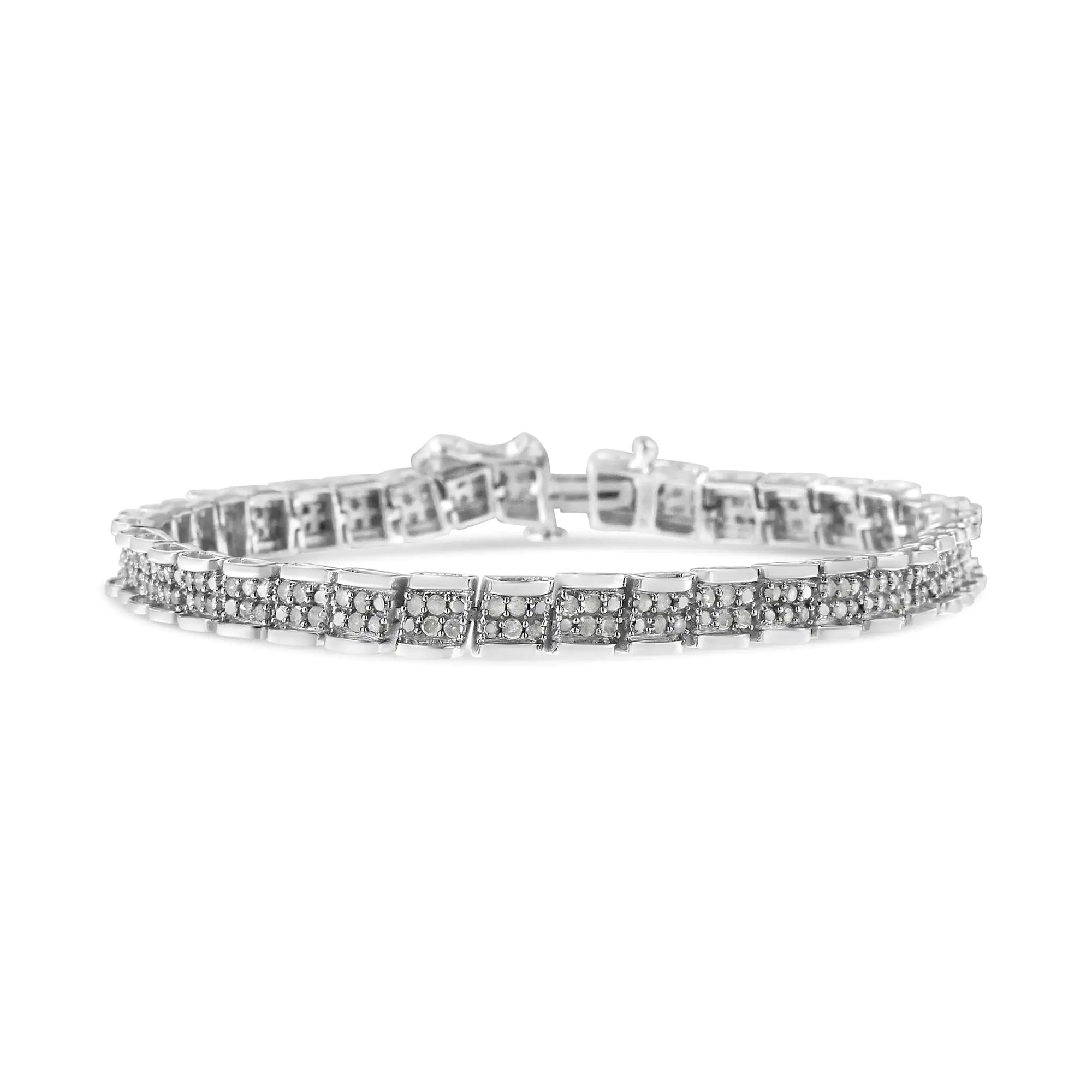 .925 Sterling Silver 2.0 Cttw Diamond 7" Round Miracle Plate Link Bracelet (I-J Color, I2-I3 Clarity) - Evallys.com # #