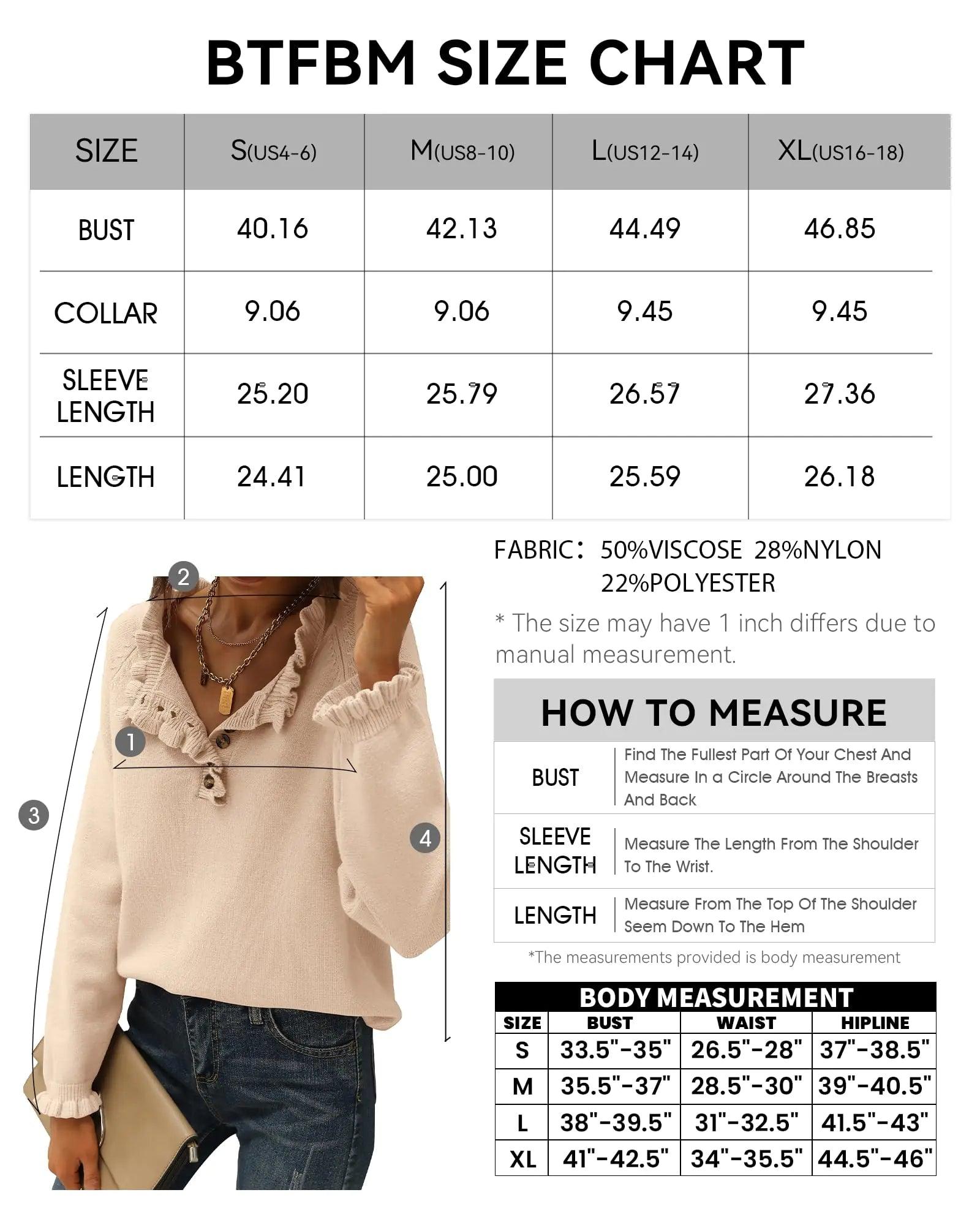 BTFBM 2024 Womens Sweaters Fall Winter Outfits Long Sleeve Button Down Ruffle Crew Neck Casual Knitted Pullover Tops Solid Beige Small - Evallys.com # #