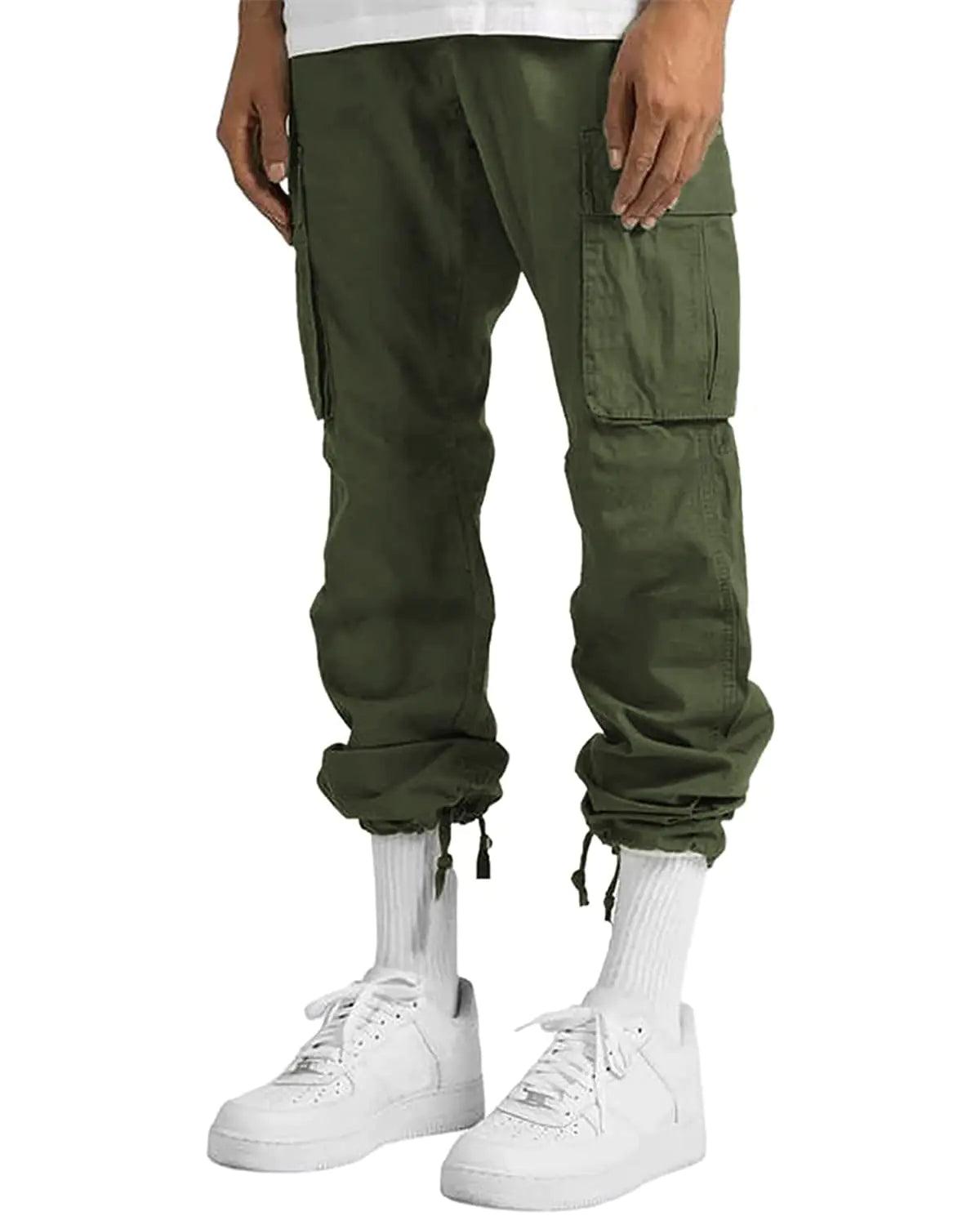 LYRXXX Men's Casual Cargo Pants Hiking Pants Workout Joggers Sweatpants for Men Large Army Green - Evallys.com # #