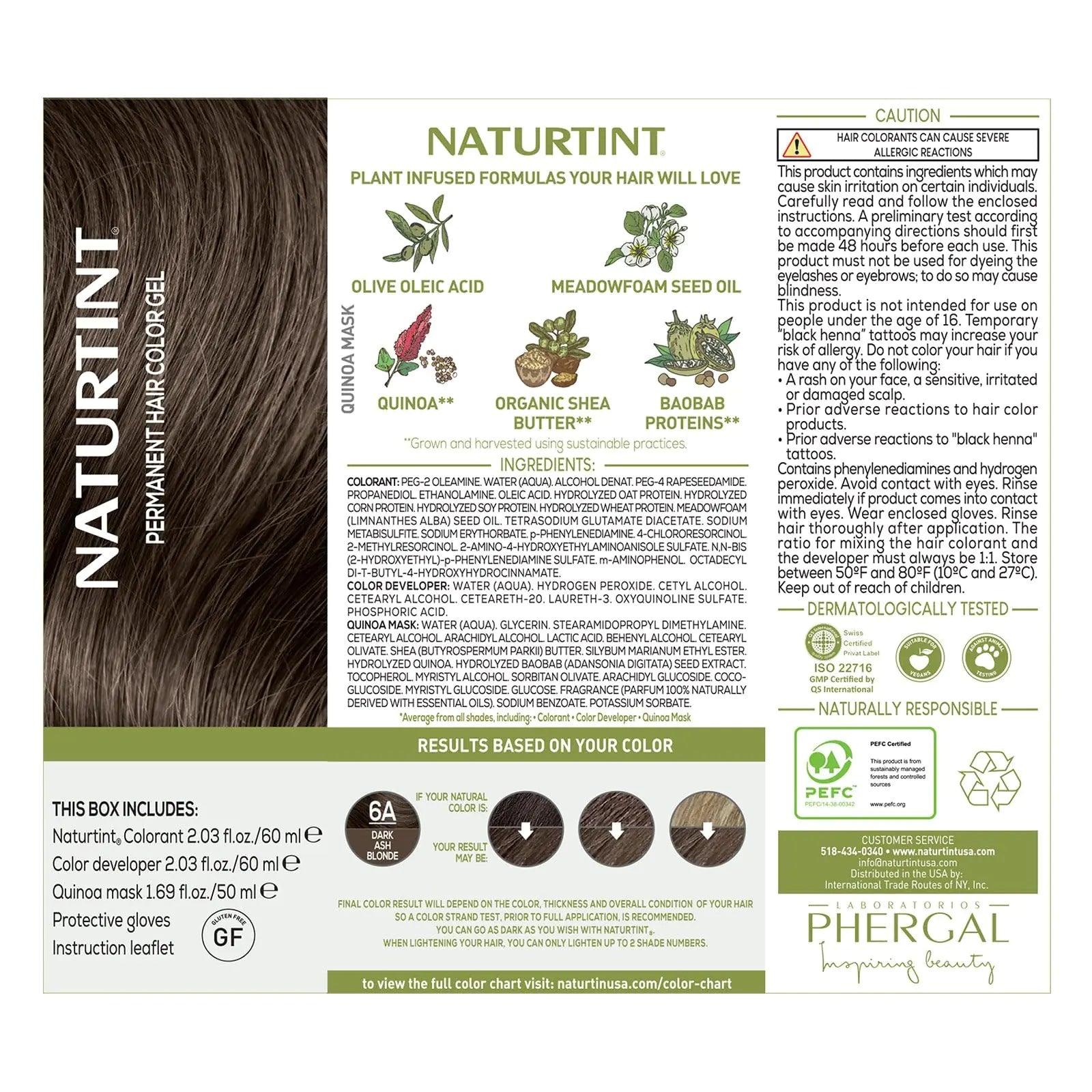 Naturtint Permanent Hair Color 6A Dark Ash Blonde (Pack of 6), Ammonia Free, Vegan, Cruelty Free, up to 100% Gray Coverage, Long Lasting Results (Packaging may vary) - Evallys.com # #