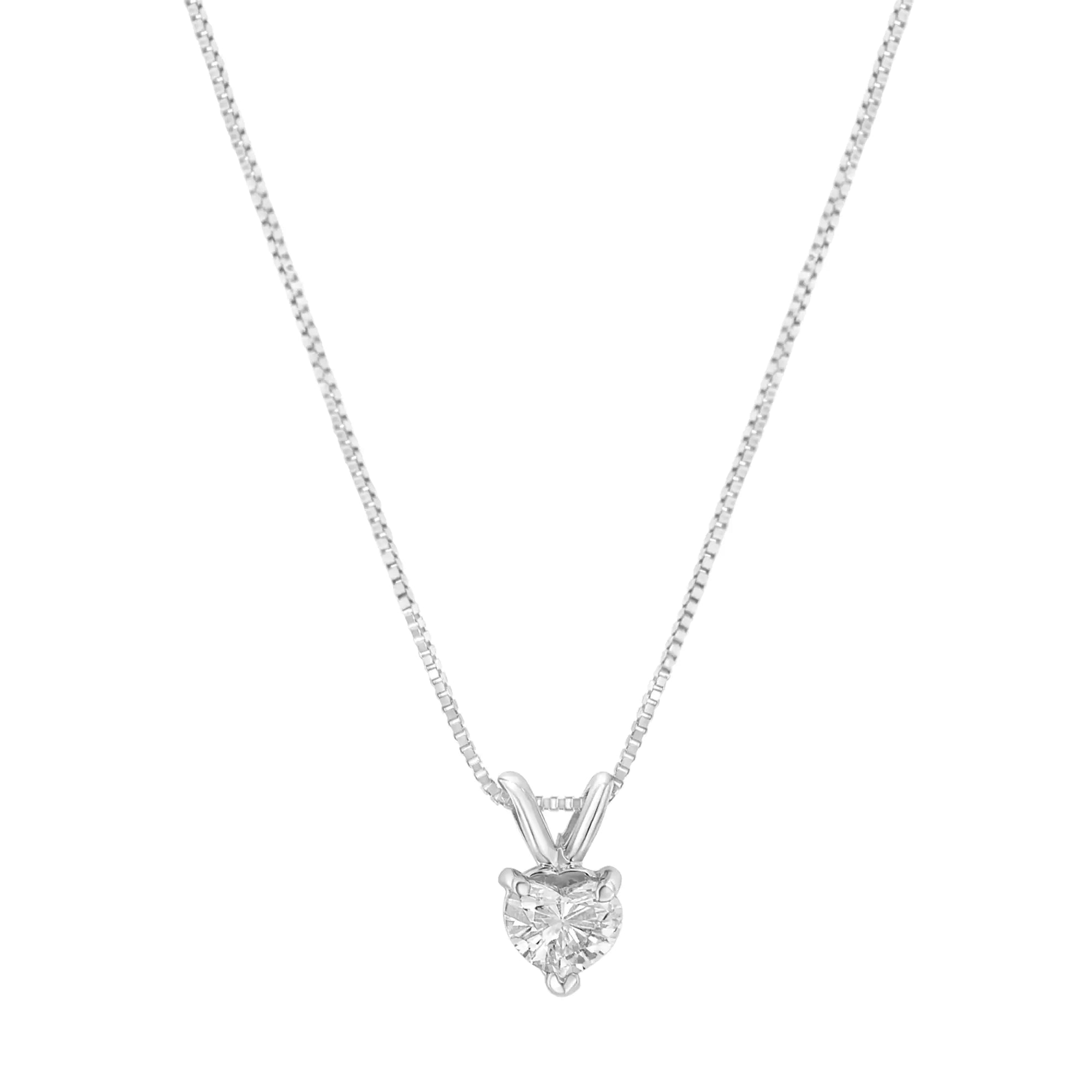 14K White Gold 3-Prong Set Heart Shaped Solitaire Diamond 18" Pendant Necklace (H-I Color, VS2-SI1 Clarity) - Choice of Carat Weight (3300) - Evallys.com # #