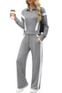 WIHOLL Lounge Sets for Women 2024 Zip Up Sweatshirt Wide Leg Sweatpants Casual 2 Piece Outfits Fashion Sweatsuits Tracksuit A Grey/White Medium - Evallys.com # #