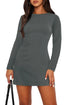 WIHOLL Women's Long Sleeve Boat Neck Mini Dress Slim Fit Party Club Bodycon Fall Dresses 2024 J - Deep Grey XX-Large - Evallys.com