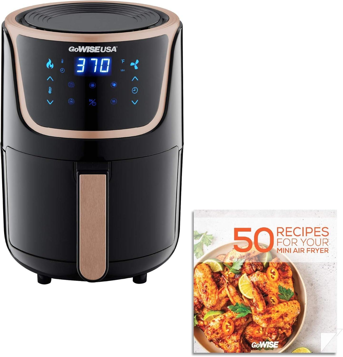 Gowise USA GW22955 7-Quart Electric Air Fryer with Dehydrator & 3 Stackable Racks, Digital Touchscreen with 8 Functions + Recipes, 7.0-Qt, Black/Copper - Evallys.com # #