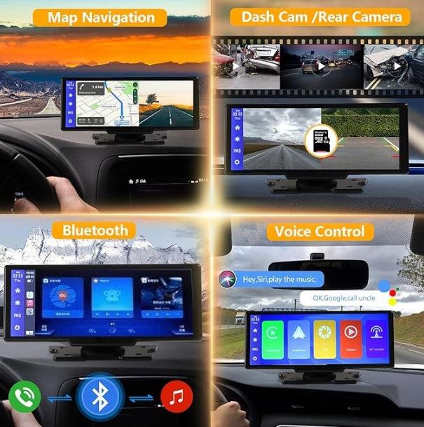 Portable Wireless Carplay With 2.5K Camera, 1080P Back Cam 9.3inches Ultra HD Android Auto Car Play Screen For Car DVR Loop Recording, Bluetooth GPS Navigation Touch Drive Screen With FM Radio System - Evallys.com # #