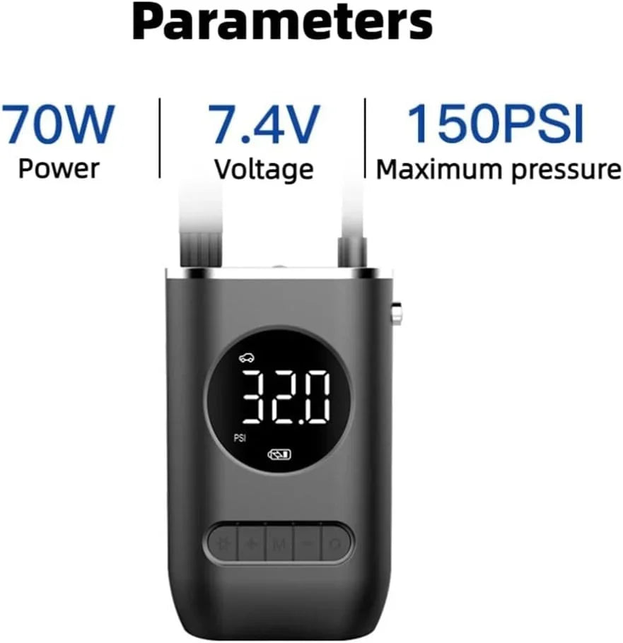 Tire Inflator 150PSI – Portable Cordless Air Compressor with LED Display - Evallys.com