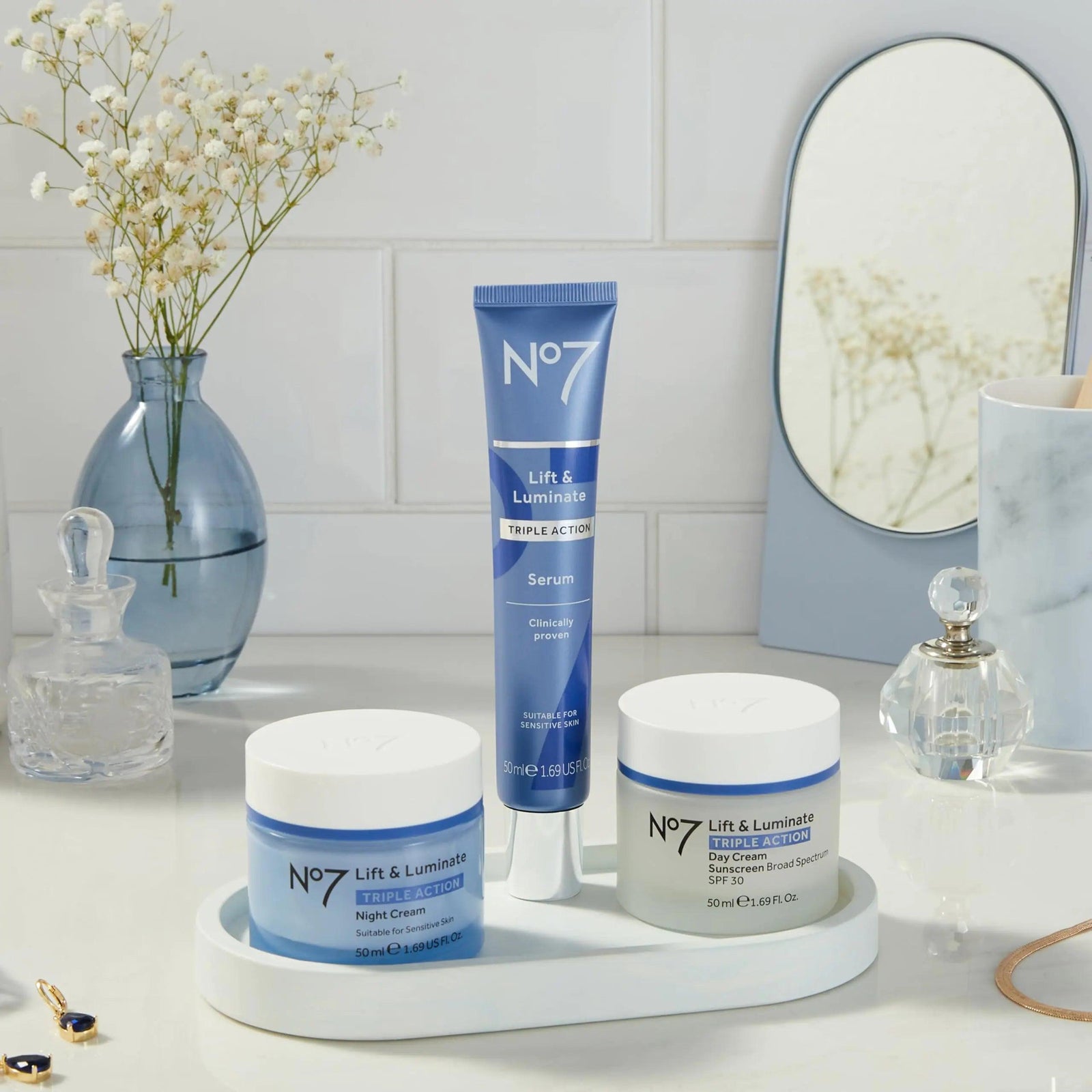 No7 Lift & Luminate Triple Action Day Cream - Anti-Aging Face Moisturizer SPF 30, Hyaluronic Acid & Vitamin C - Firms Skin for Radiant Glow - Suitable for Sensitive Skin (2 pack, 1.69 Fl Oz each) Regular, Pack of 2 - Evallys.com # #