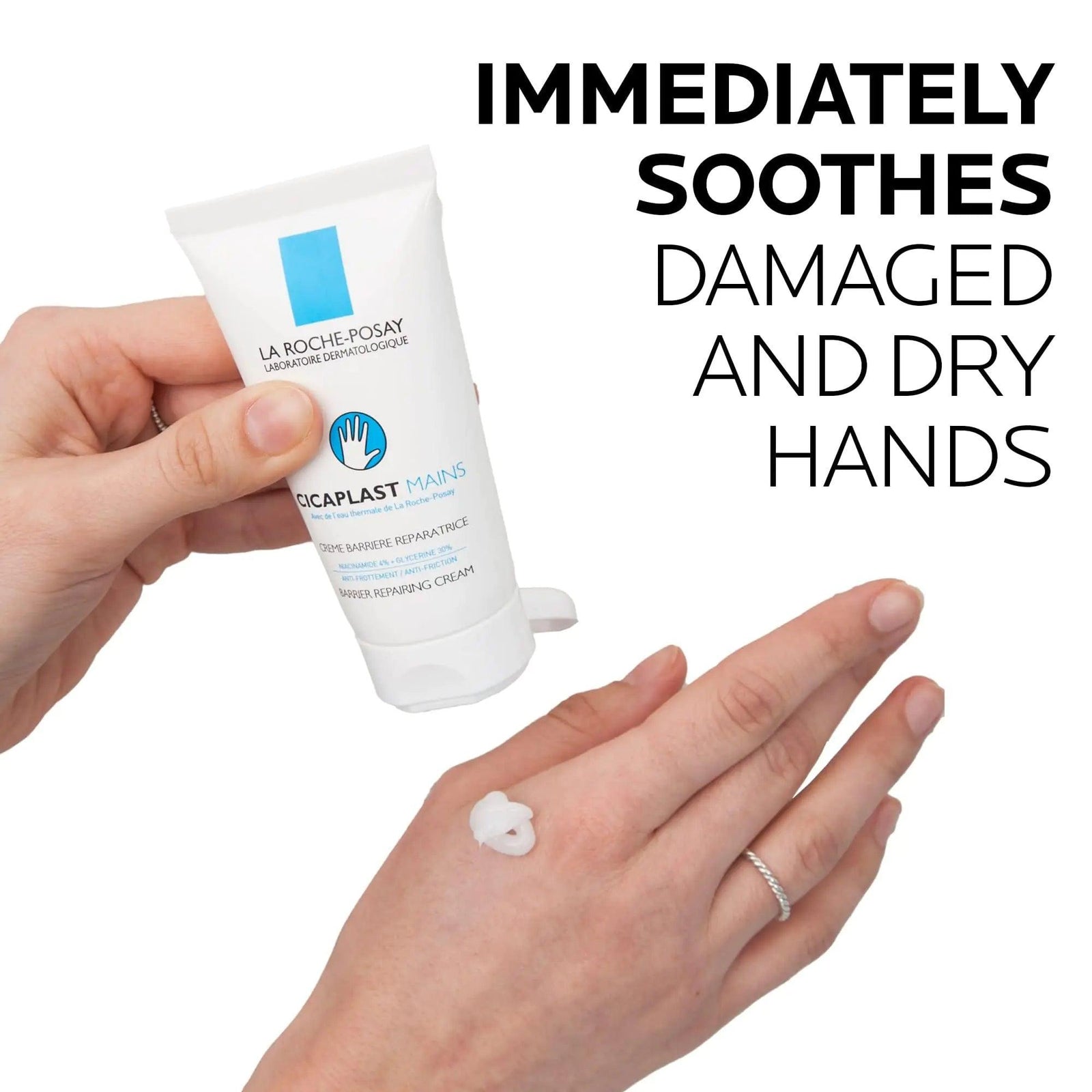 La Roche-Posay Cicaplast Hand Cream, Instant Relief Moisturizing Hand Lotion for Dry Hands, Shea Butter Lotion for Dry Cracked Hands, Non Greasy, Fragrance Free - Evallys.com # #