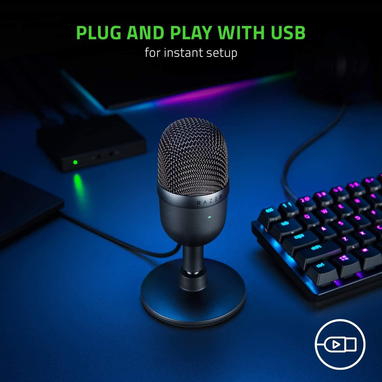 Razer Seiren Mini USB Condenser Microphone: for Streaming and Gaming on PC - Professional Recording Quality - Precise Supercardioid Pickup Pattern - Tilting Stand - Shock Resistant - Classic Black - Evallys.com # #