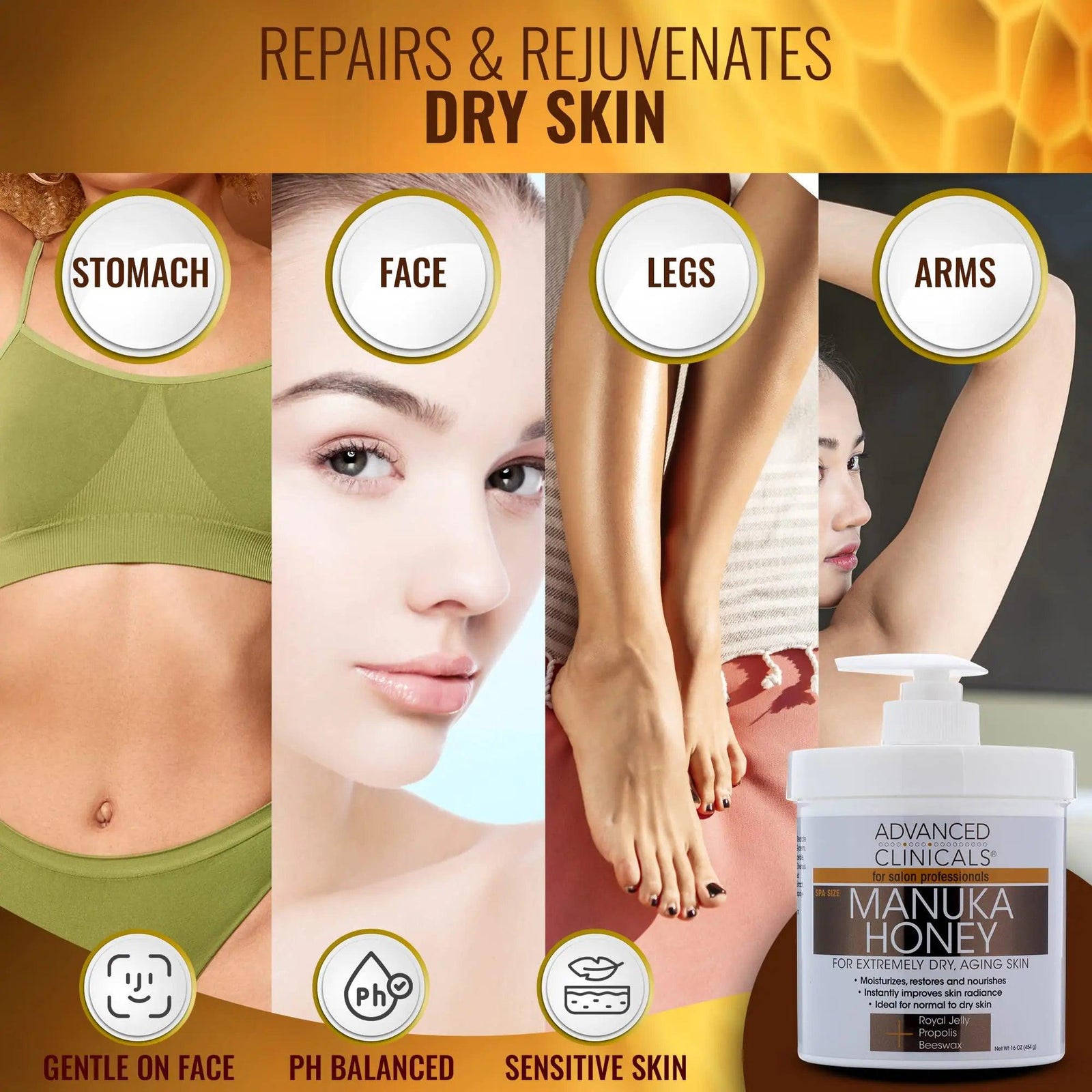 Advanced Clinicals Manuka Honey Cream W/Collagen Face Moisturizer & Body Butter Lotion For Dry Skin | Intense Firming & Hydrating Miracle Balm Skin Care Moisturizing Lotion For Women & Men | 2-Pack 1 Pound (Pack of 2) Manuka Honey Body Cream - Evallys.com # #