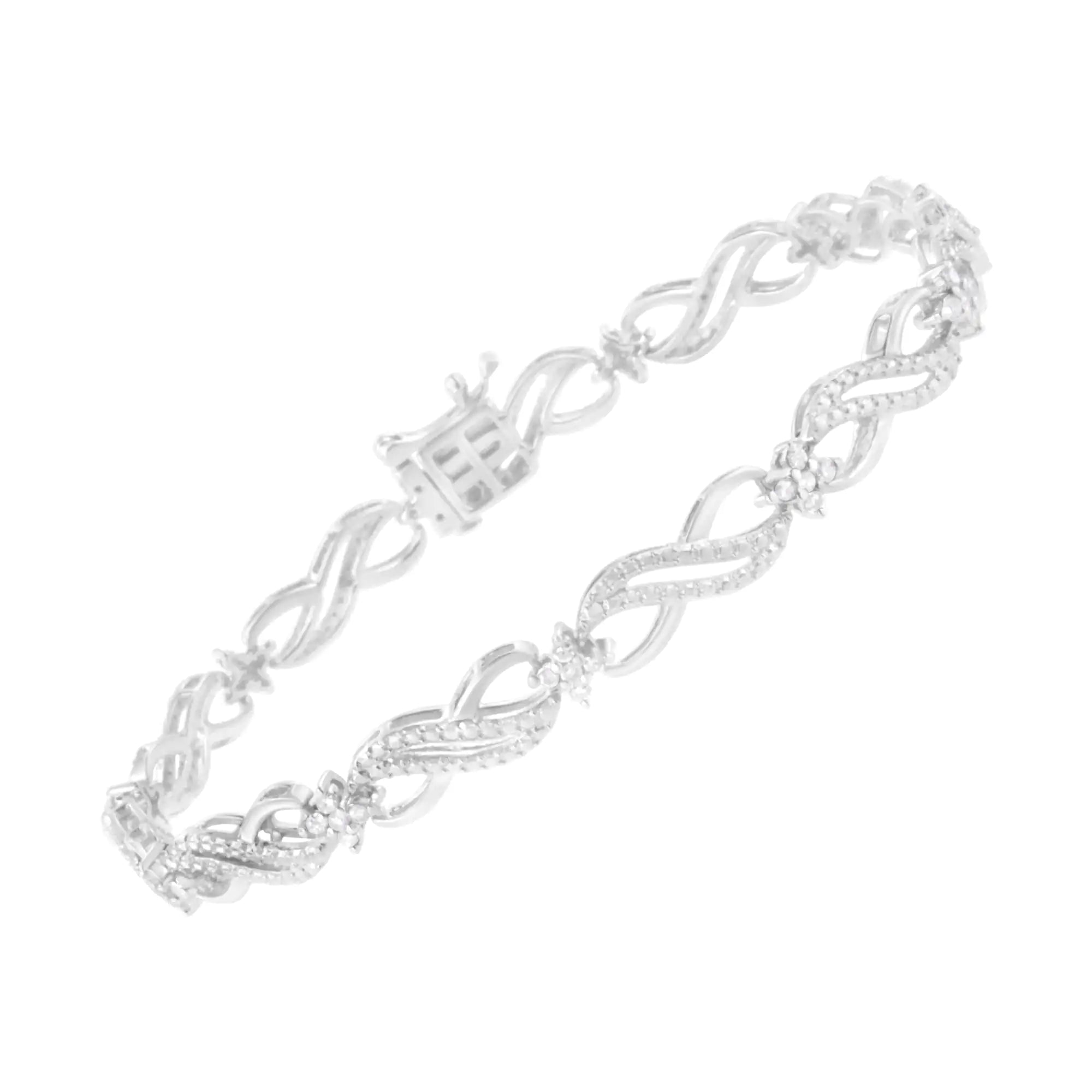 .925 Sterling Silver 1/2 cttw Prong Set Round-Cut Diamond Infinity Weave Link Bracelet (I-J Color, I2-I3 Clarity) - Size 7.25" - Evallys.com # #